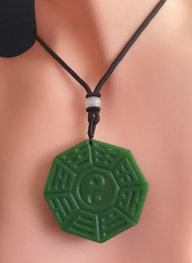 Ying Yang Necklace, Taiji Bagua Necklace, Jade Carved Ying Yang Necklace Amulet