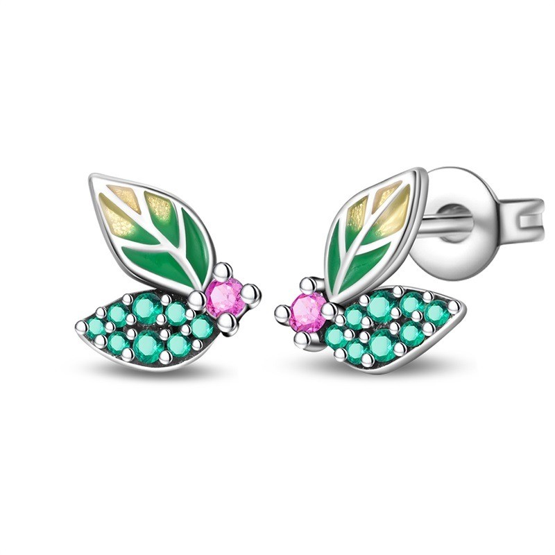 PANDACH 925 Sterling Silver Tiny Leaf Dainty Minimalist Women Stud Earrings Gift