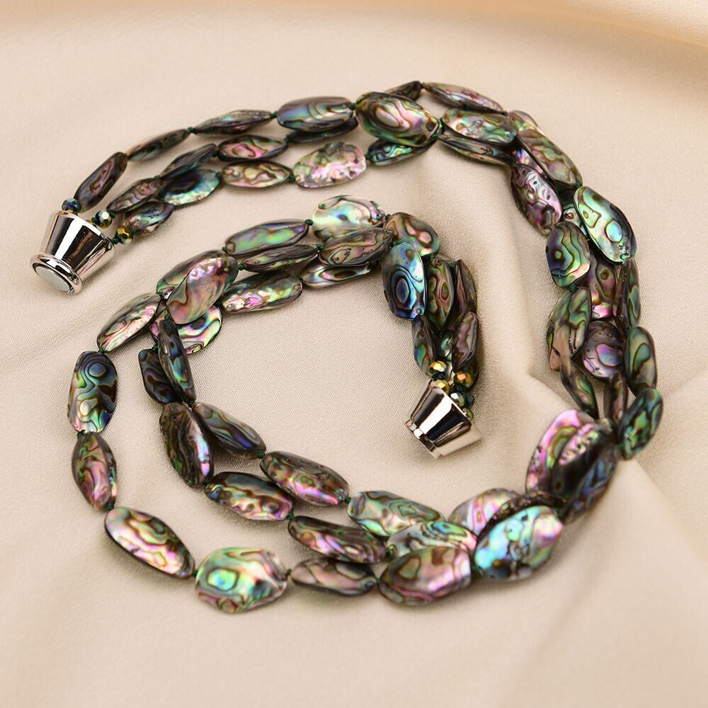 3 Rows Big Jewelry Natural Paua Abalone Shell Beads Necklace Multi Strands