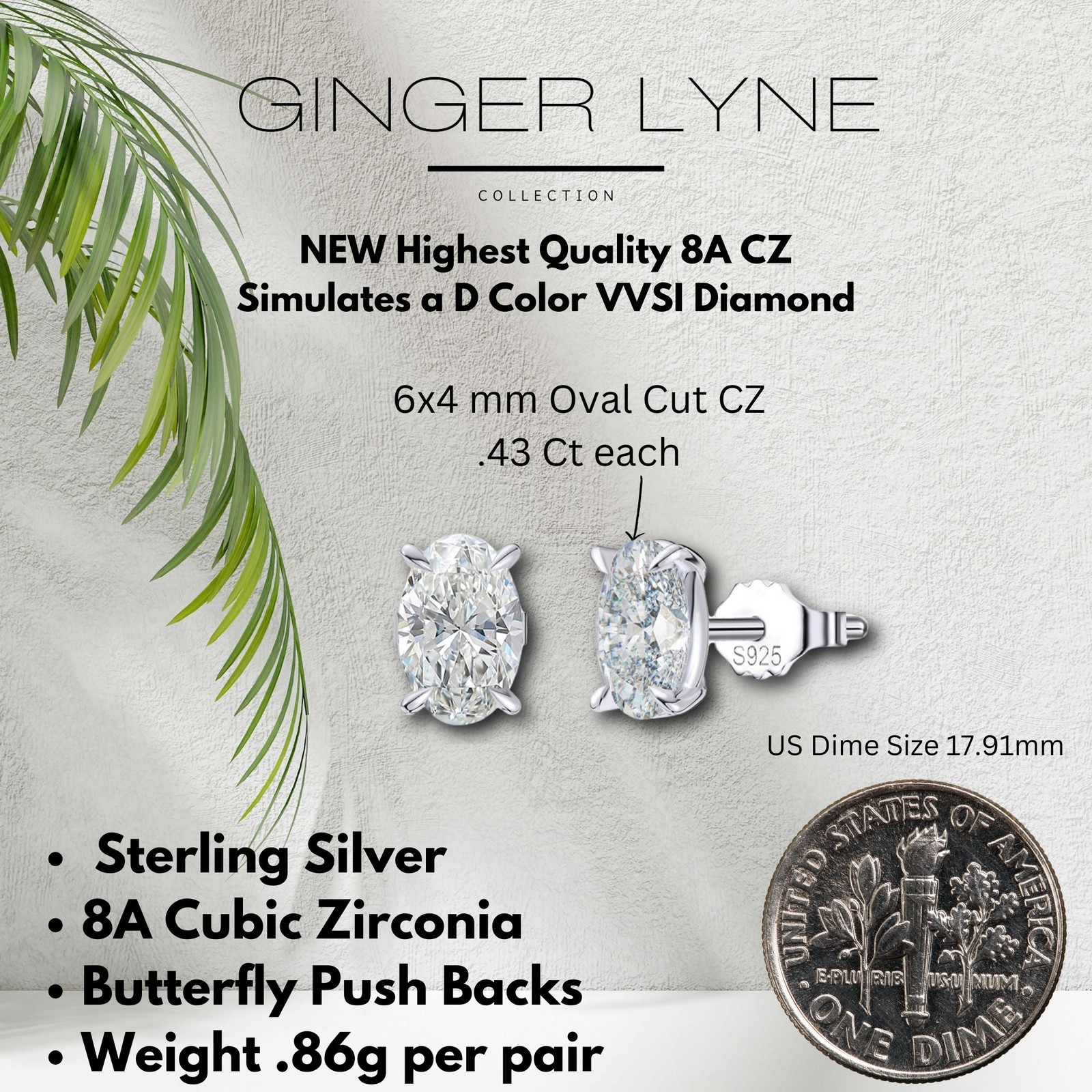Oval Cut Stud Earrings for Women .86 Ct Simulated Diamond Sterling Silver Gin…