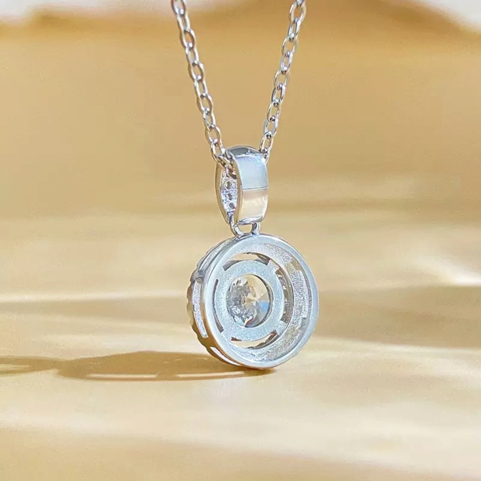 925 Sterling Silver Halo Round CZ Pendant Necklace 18″ Chain Gift Box B32