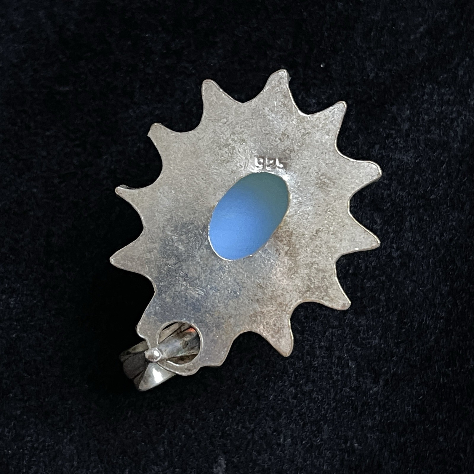 Sterling Silver Opalite Cabochon 925 Starburst Sun Pendant Boho 8.2g