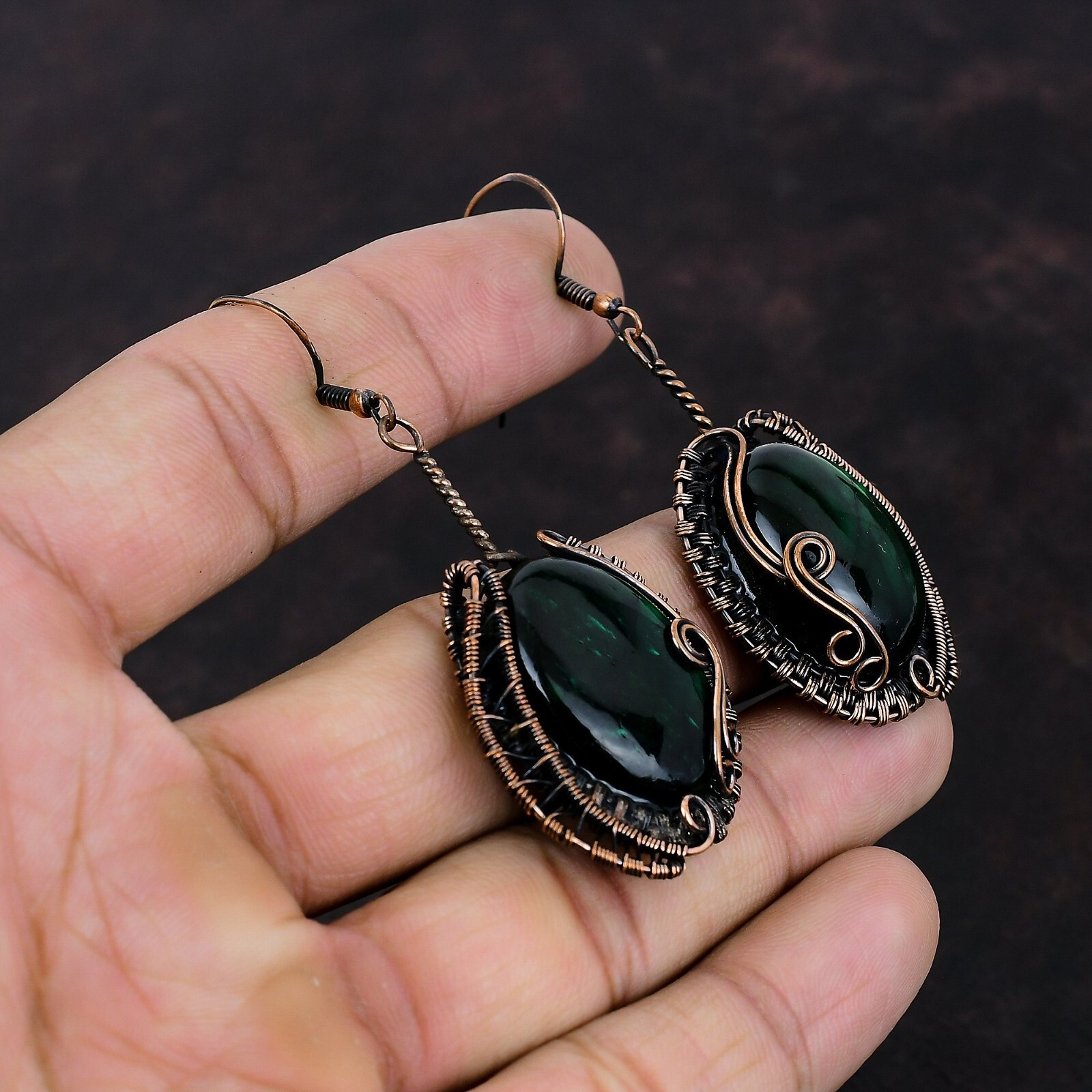 Green Fire Labradorite Copper Gift For Briedsmaid Wire Wrapped Earrings 2.76″