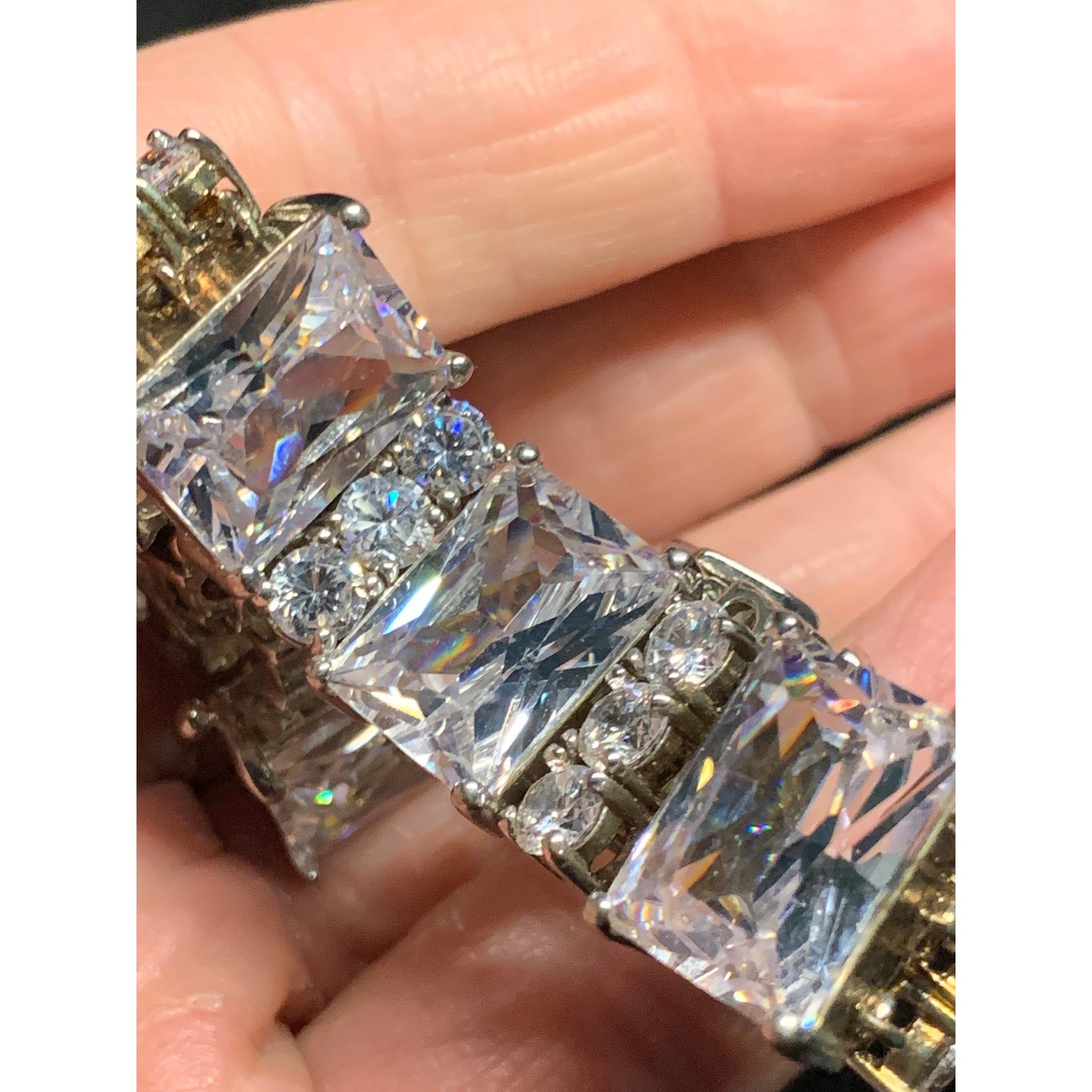 Emerald Cut Cubic Zirconia Tennis Bracelet Silver Tone 6.5 Inch Bridal Wedding