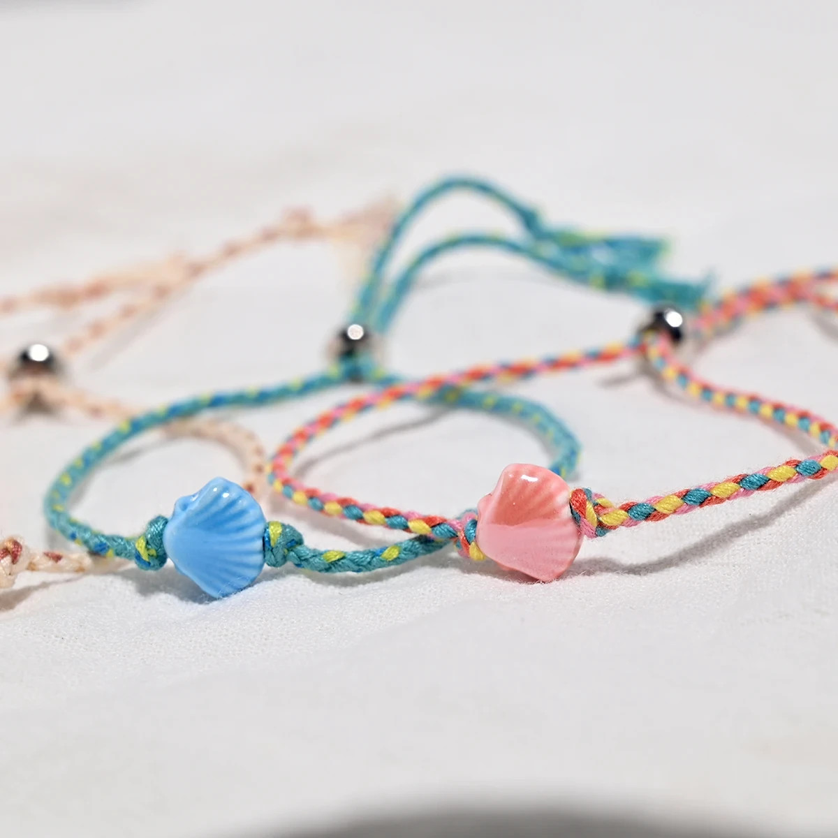 10pcs Ceramic Shell Friendship Bohemian Stackable Color Rope Charm Bracelet Y2k