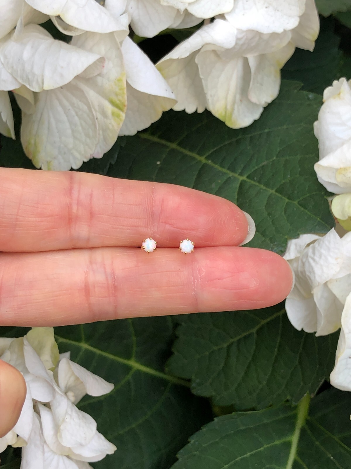 Round White Opal Stud Earrings Sterling Silver 925 Dainty Studs 2.9mm Gold