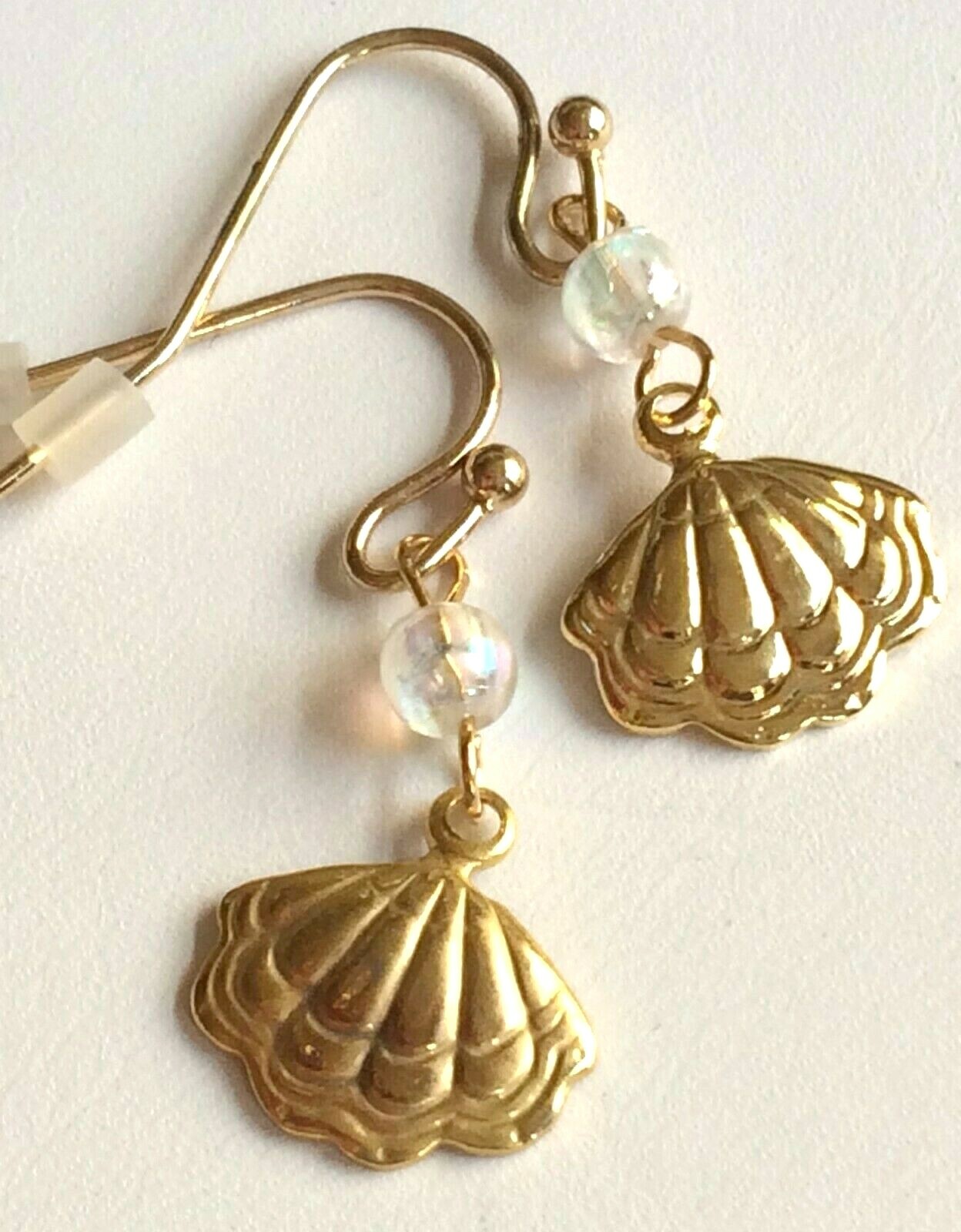 Scallop Shell Earrings Gold Plated Pearl Sea Life Island Beach Pierced Dainty