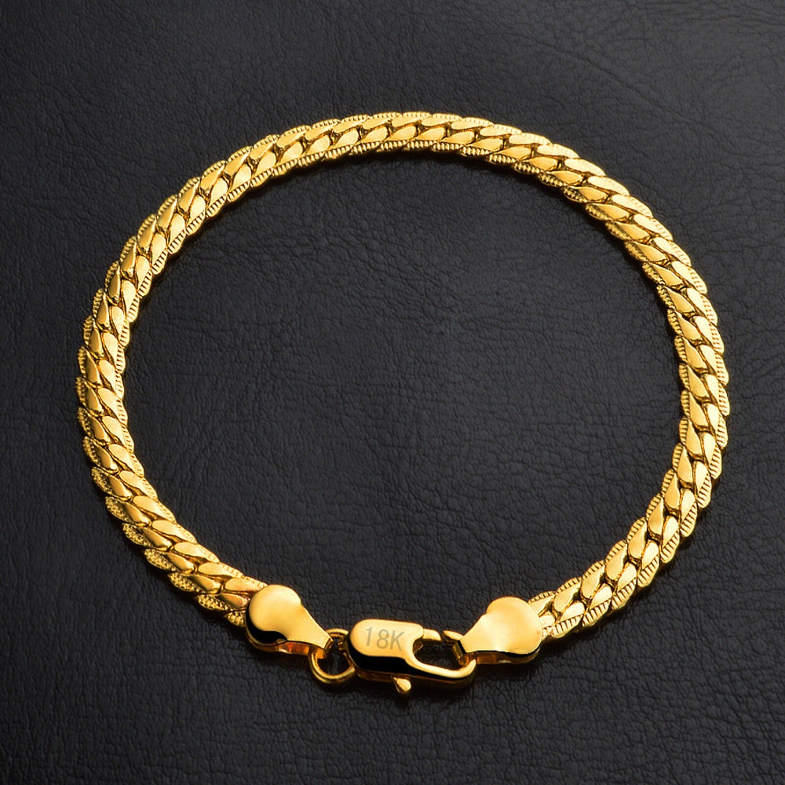 18K Yellow Gold Plated 5MM Flat Curb Chain Solid Link Bracelet Mens & Womens 8″