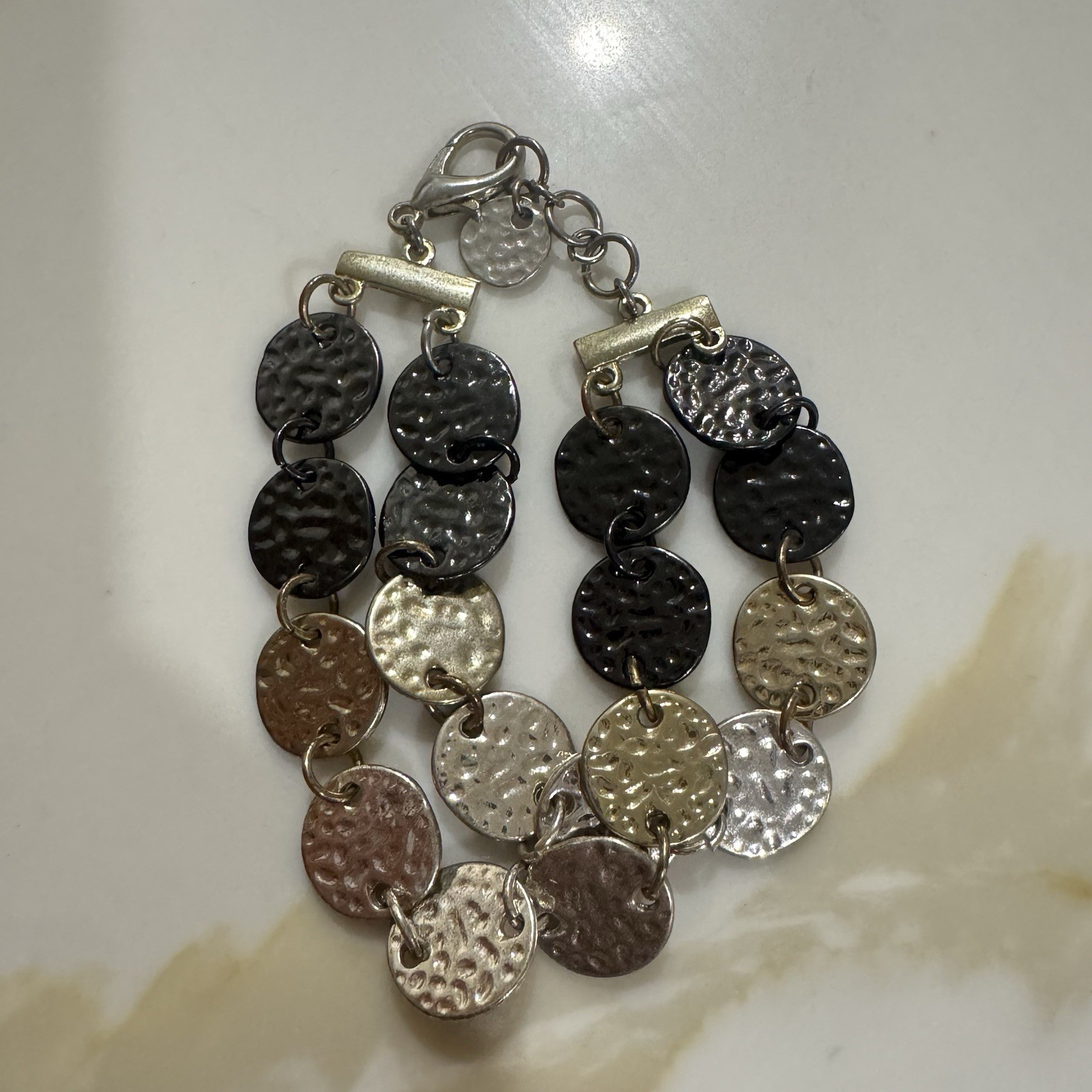 multicolor hammered round disc link chain bracelet adjustable lobster 7.5-8 in