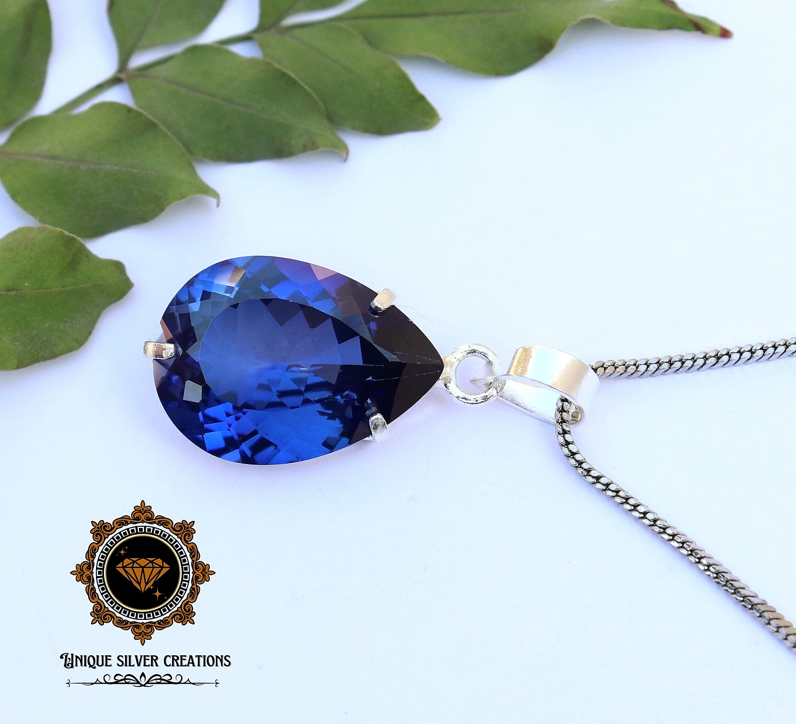 Natural Blue Tanzanite Certified Pear Gemstone 925 Solid Silver Pendant 23.20 Ct