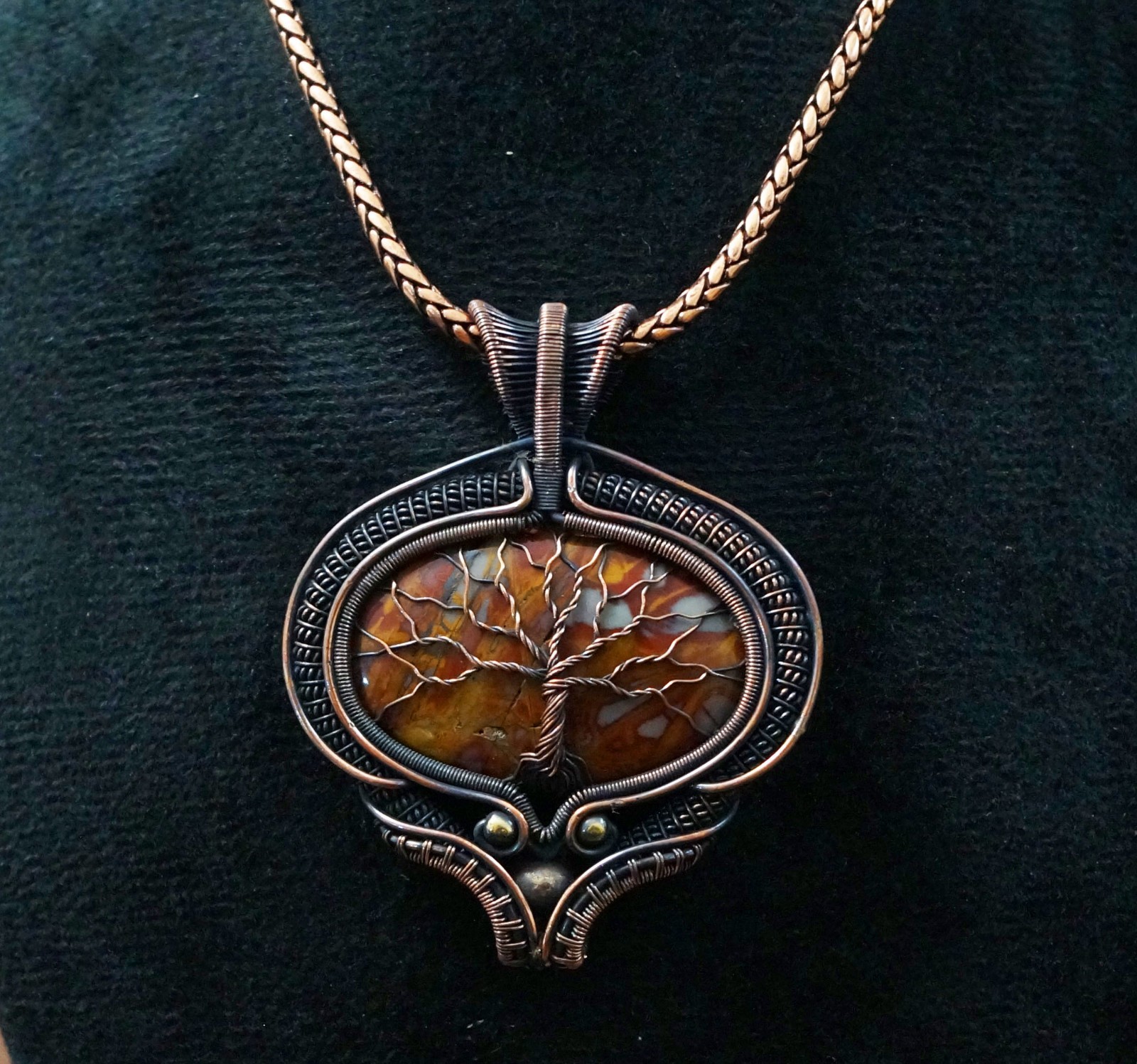 Brown Noreena Jasper Tree of life Copper Wire Pendant Handmade Jewelry (-PD62