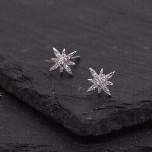 1.21 Ct Round Cut Simulated Diamond Cute Star Stud earrings14k White Gold Plated