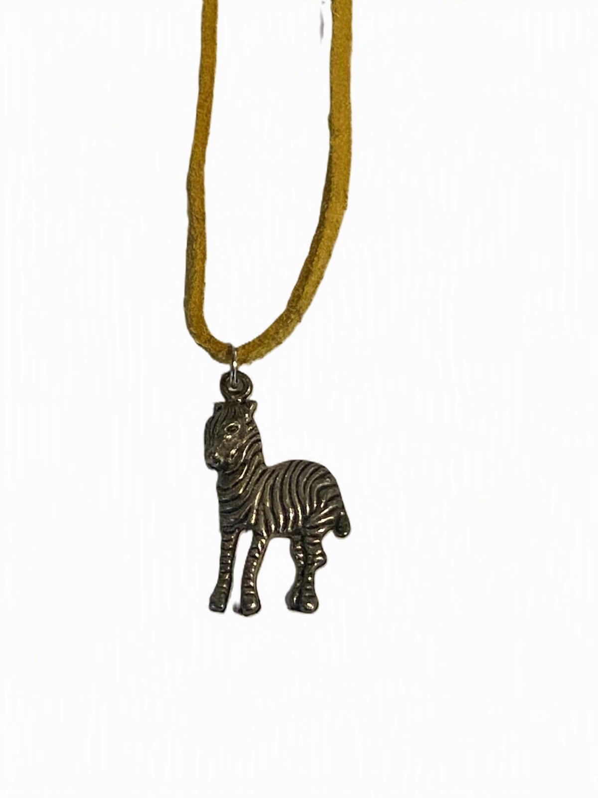 Metal Zebra Charm Pendant Necklace Yellow Faux Suede Leather Cord