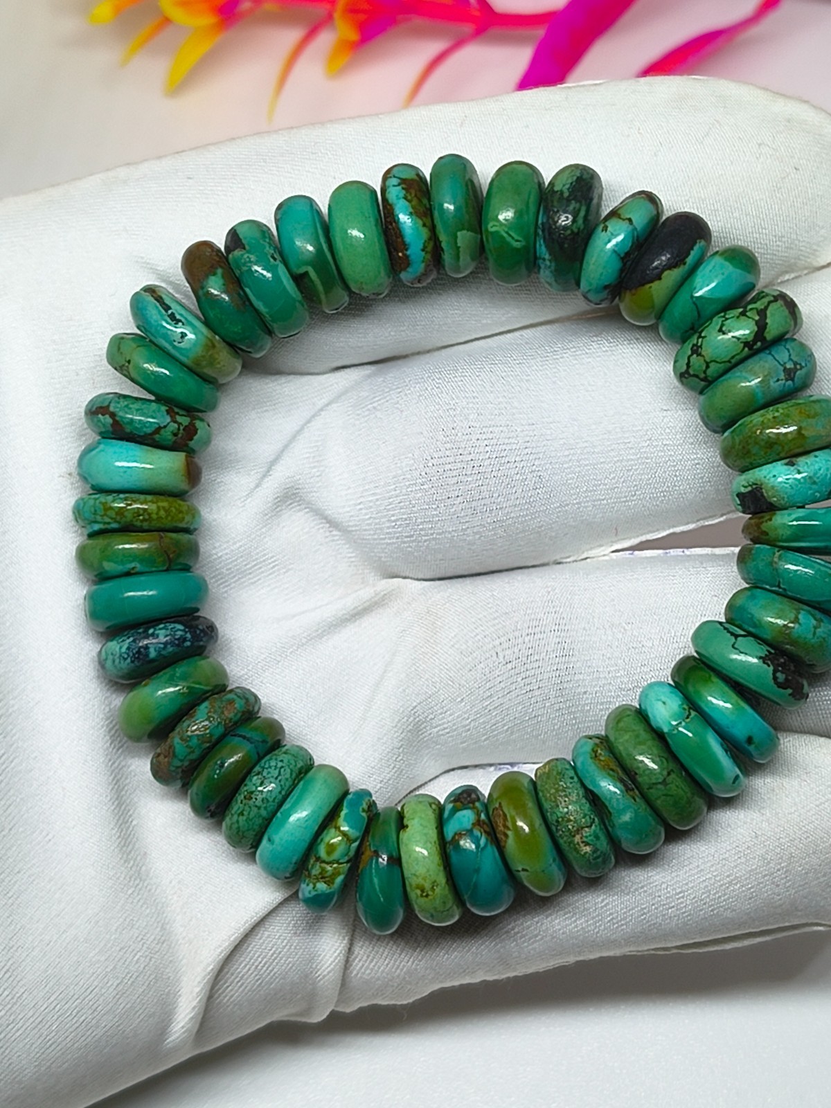 Turquoise Stretchable Bracelet-High Quality Rondelle Shape Beads