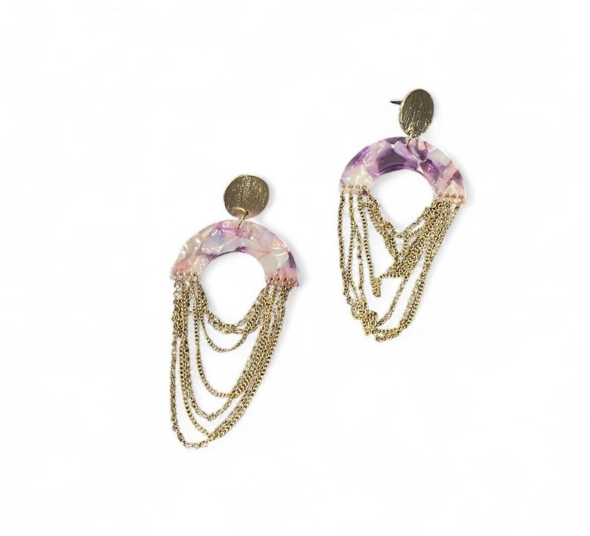 Serena Dangle Earrings Purple/ Gold Chain Feminine Everyday Wear Casual