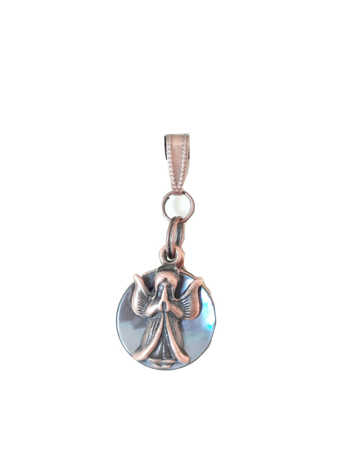 GUARDIAN ANGEL pendant round metal, color old copper with abalone real mother…