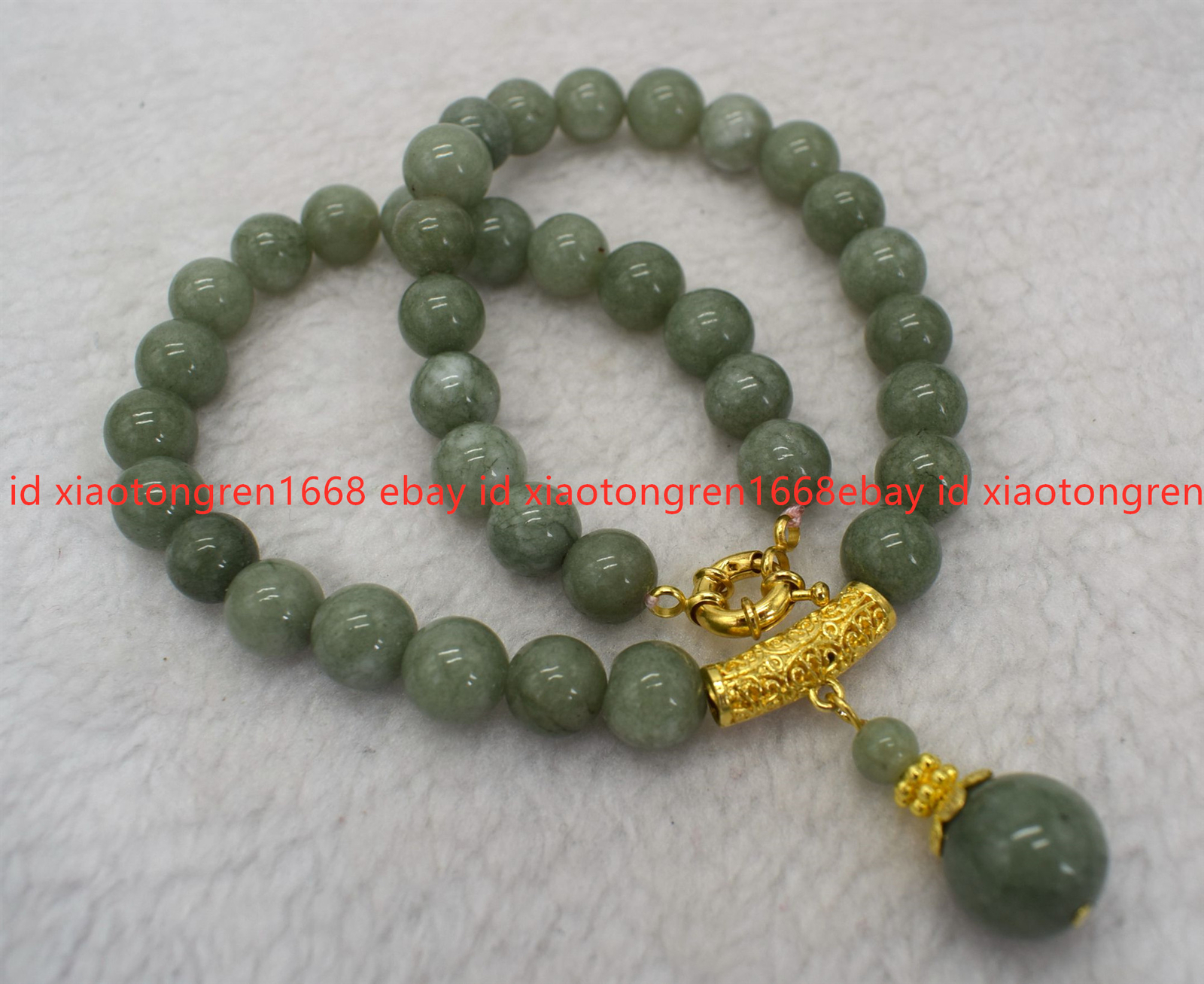 Pretty Natural 8/10mm A Green Jade Gemstone Round Beads Pendant Necklace 16-26in