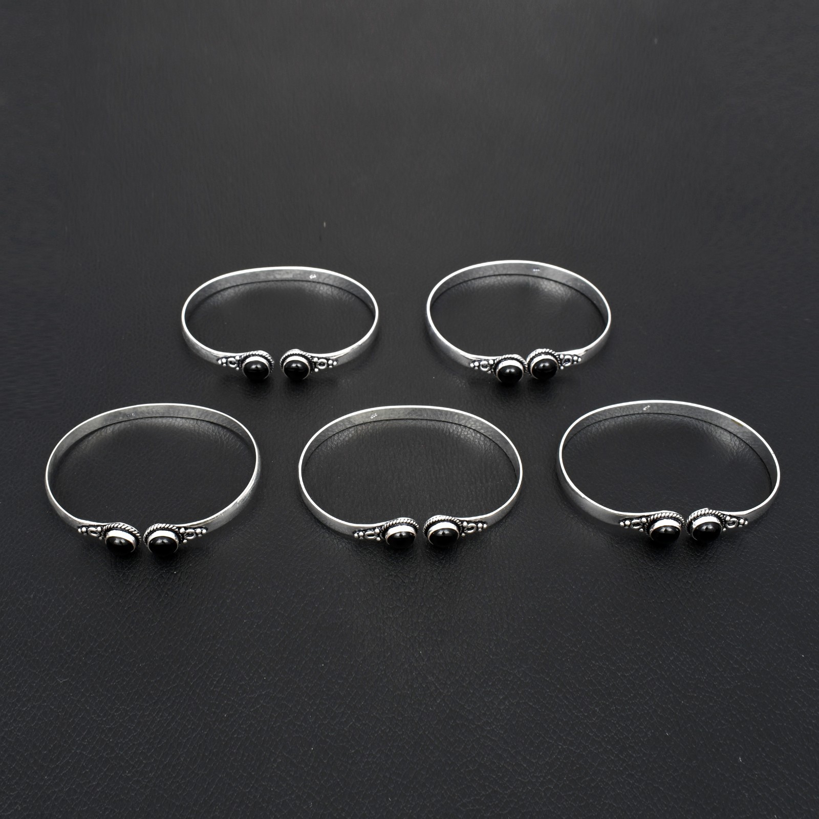 5 Pcs Black Onyx Gemstone Ethnic Handmade Adjustable Bangle Jewelry JC-009