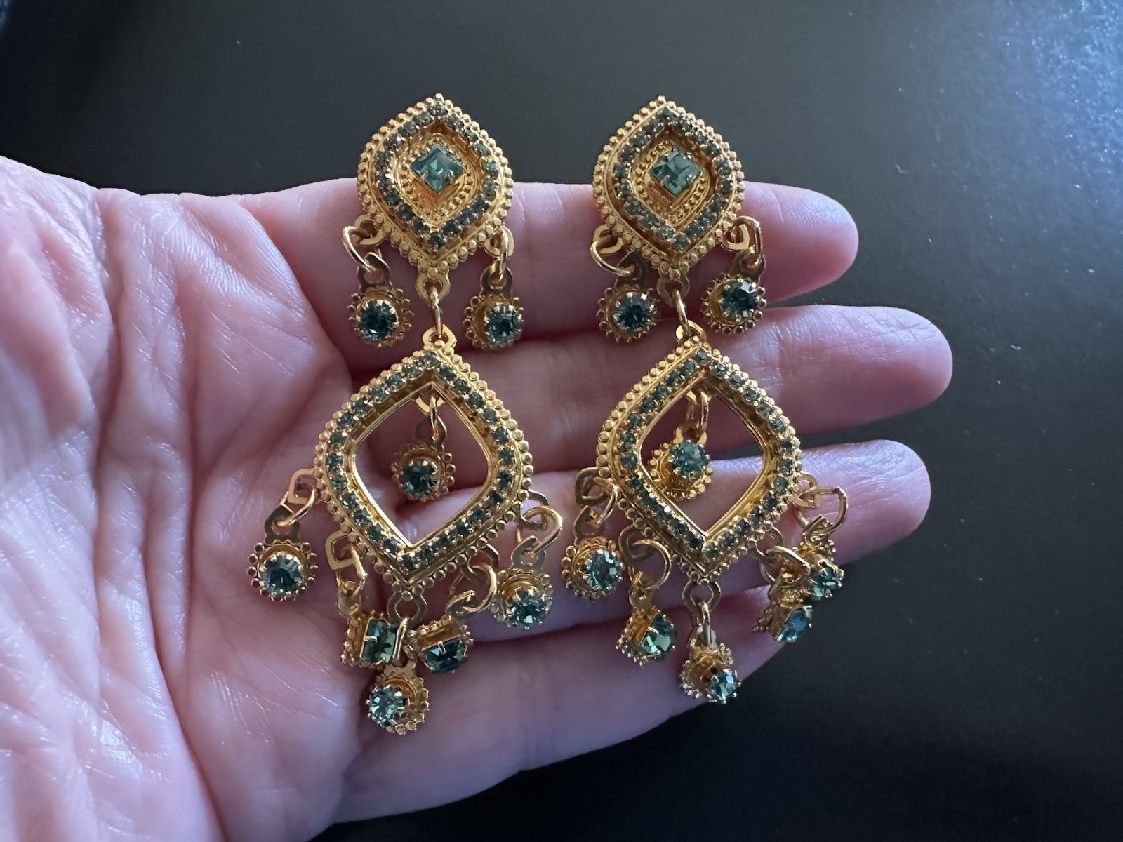 LUNCH AT THE RITZ Dangle Post Earrings Turquoise Crystals For Pierced Ears