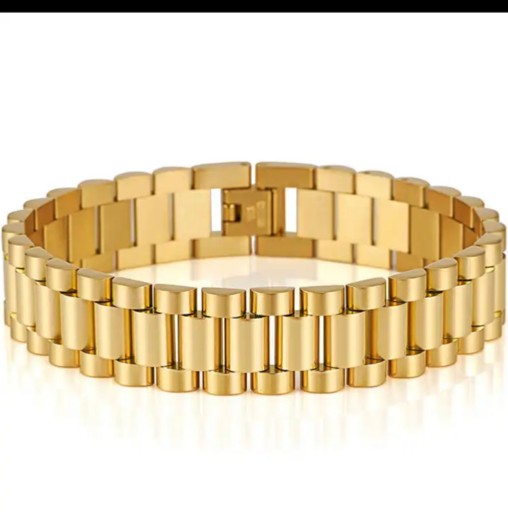 Stainless Steel 15MM Mens Rolex Style Bracelet (Gold Color) 53.5 grams