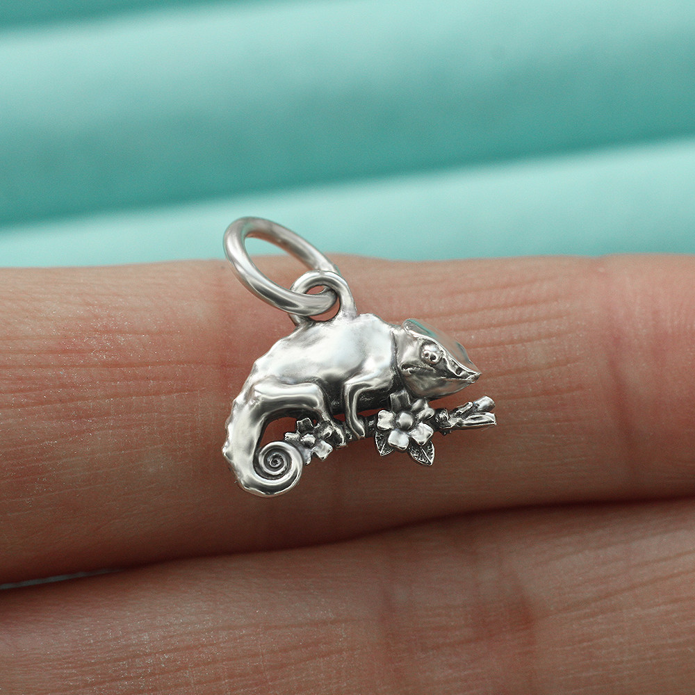 Chameleon Lizard Pendant Charm 3D In 925 Sterling Silver For Necklace Bracelet