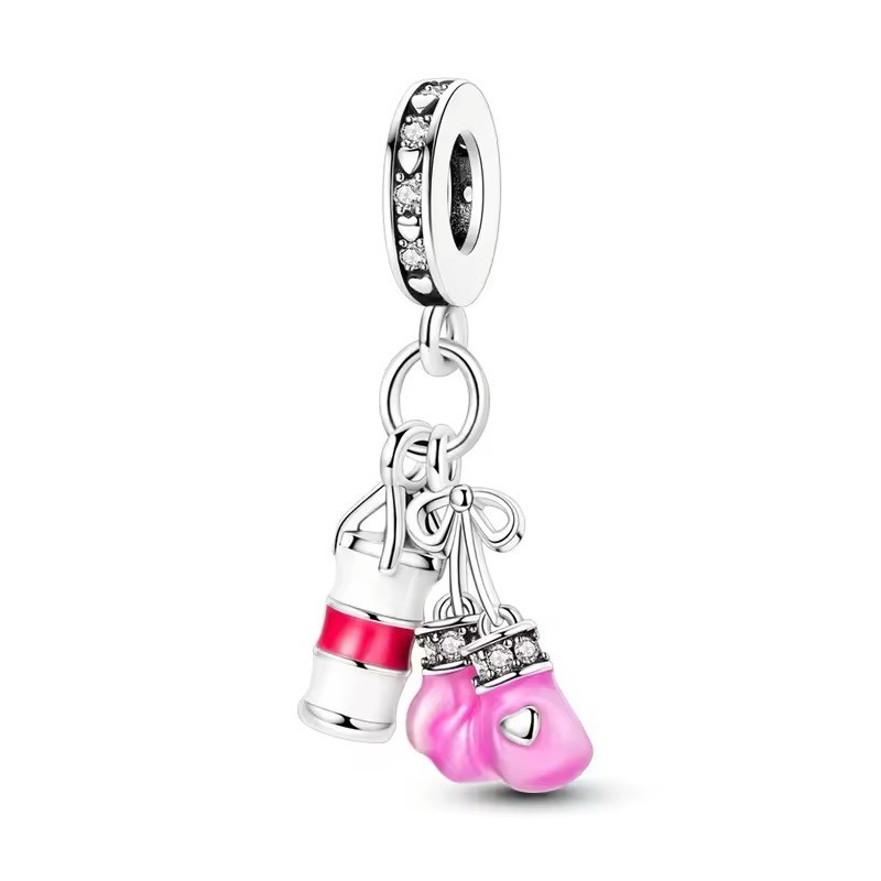 Boxing Bag Gloves Fitness 925 Sterling Silver Charm for Bracelet