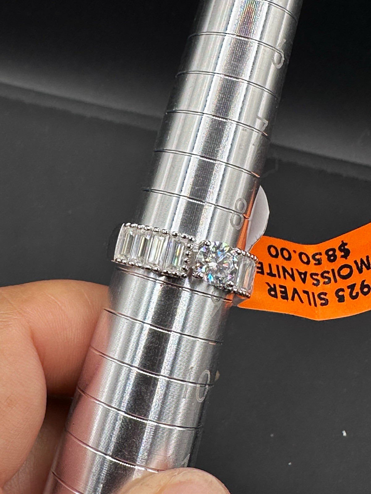 Sterling Silver 925 Round White Moissanite Prong-Set Band Ring Size 9