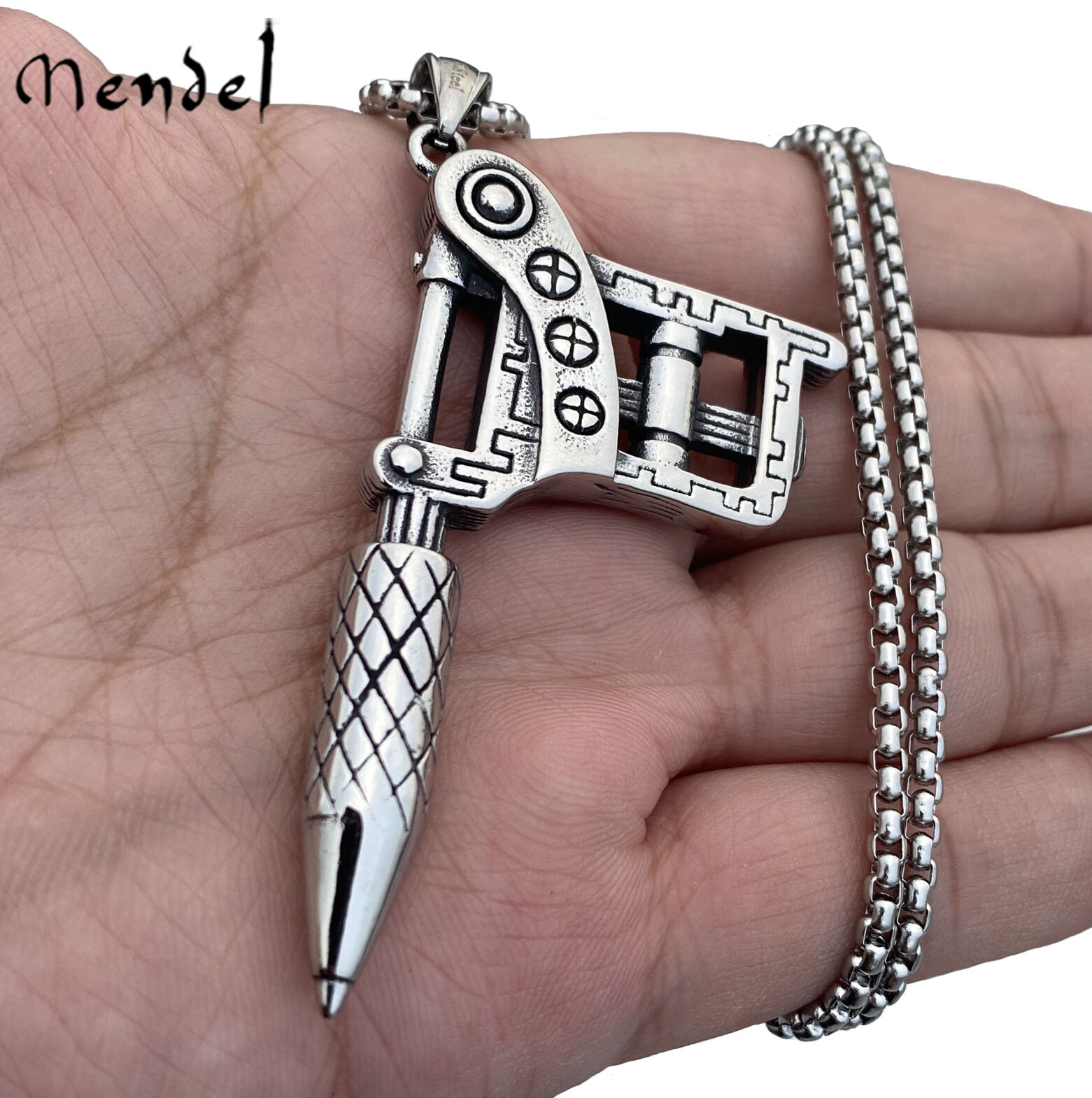 MENDEL Bold Mens Statement Hip Hop Biker Tattoo Pendant Necklace For Men Chain
