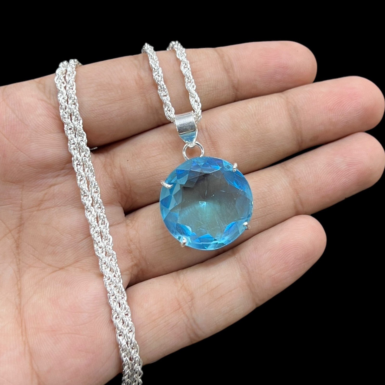 Blue Topaz 925 Silver Plated Handmade Necklace Set of 10.9″