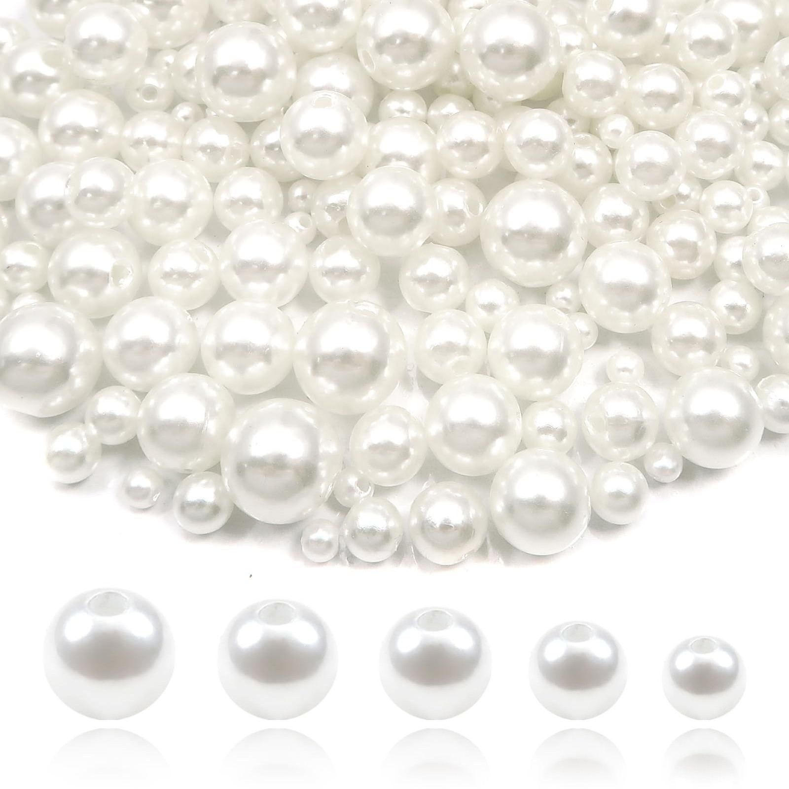 TOAOB 200pcs Pearl Beads for Jewelry Making 4mm to 12mm White Loose Pearls Cr…