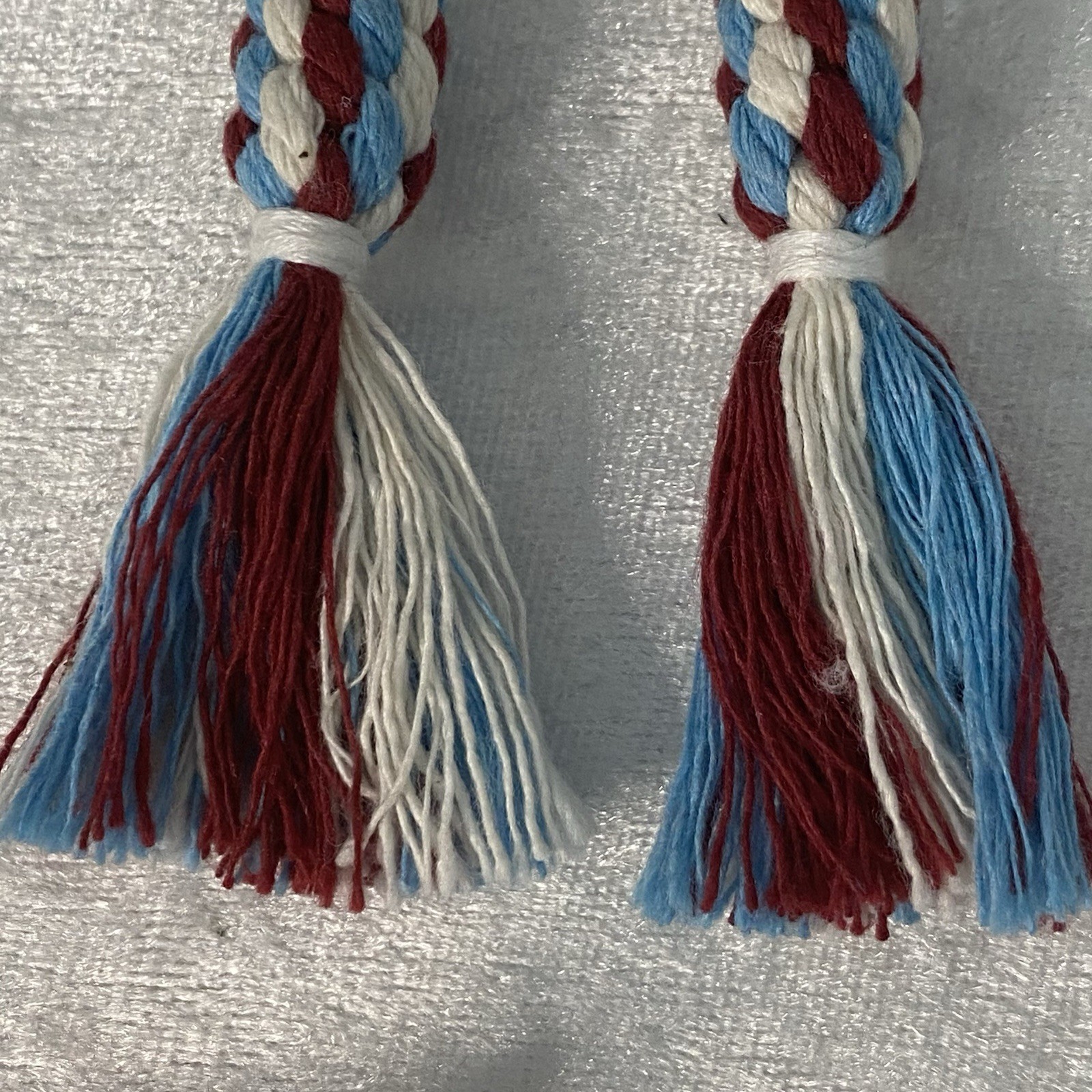Tassel Earrings Macrame Triangle Wood Pink Gold Tone Floral Cross Stitch Patriot