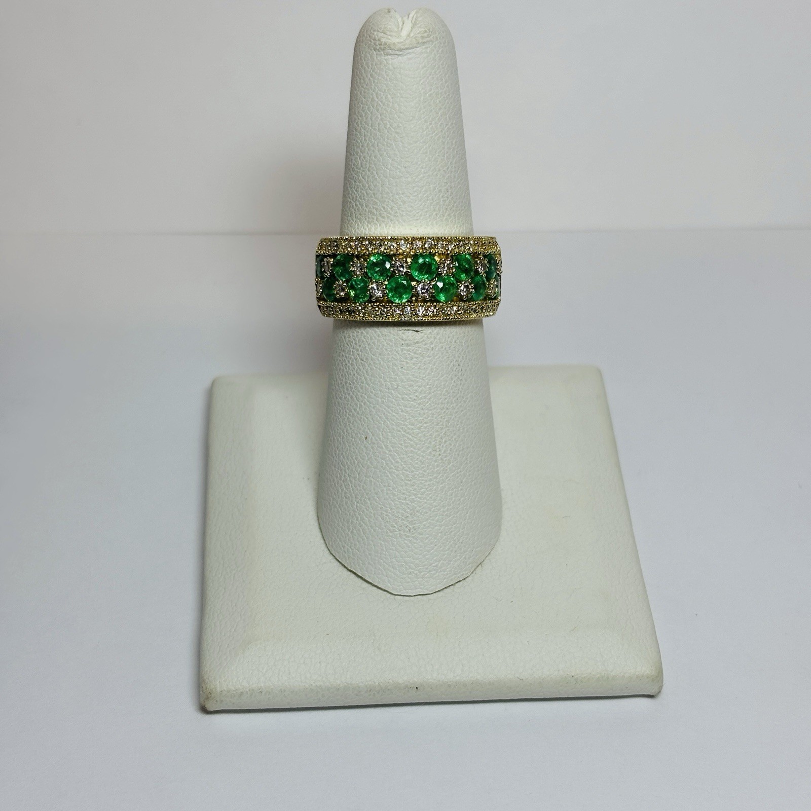 Effy 14K Gold Green Stone and Diamond Band Ring Size 7.25
