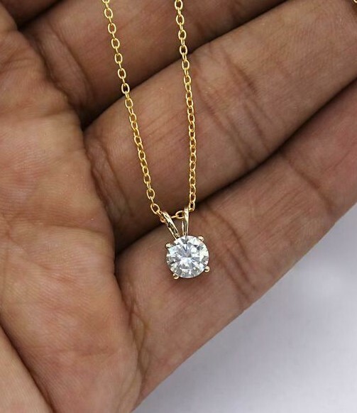 Solid 10k Yellow Gold 0.75 ct Genuine Moissanite Ladies Solitaire Pendant only