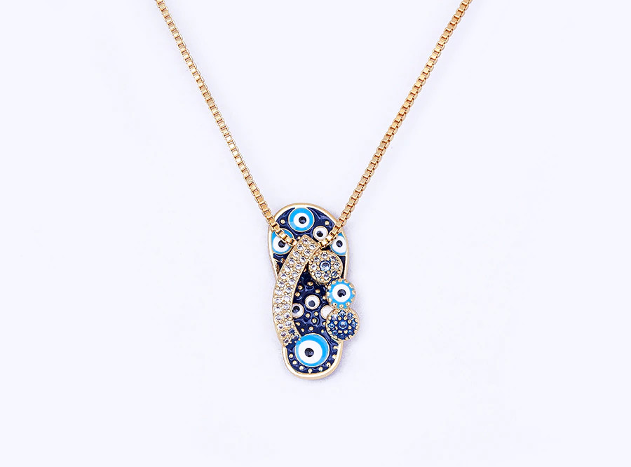 Fashion Jewelry Gold Cubic Zircon Slipper Sandal Evil Eye Pendant Necklace 1-216