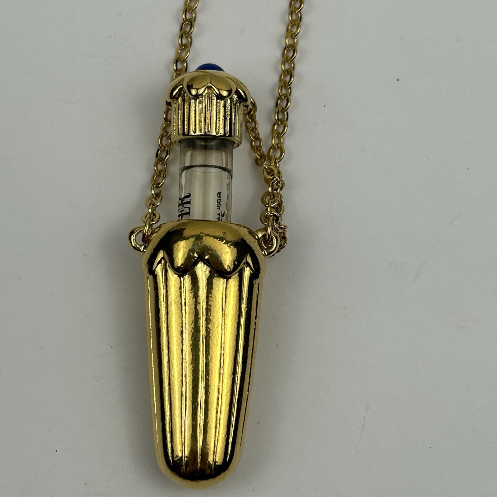 VTG Avon 1990 Falcon Ever After Perfume Bottle Pendant Necklace Blue Stone 30″