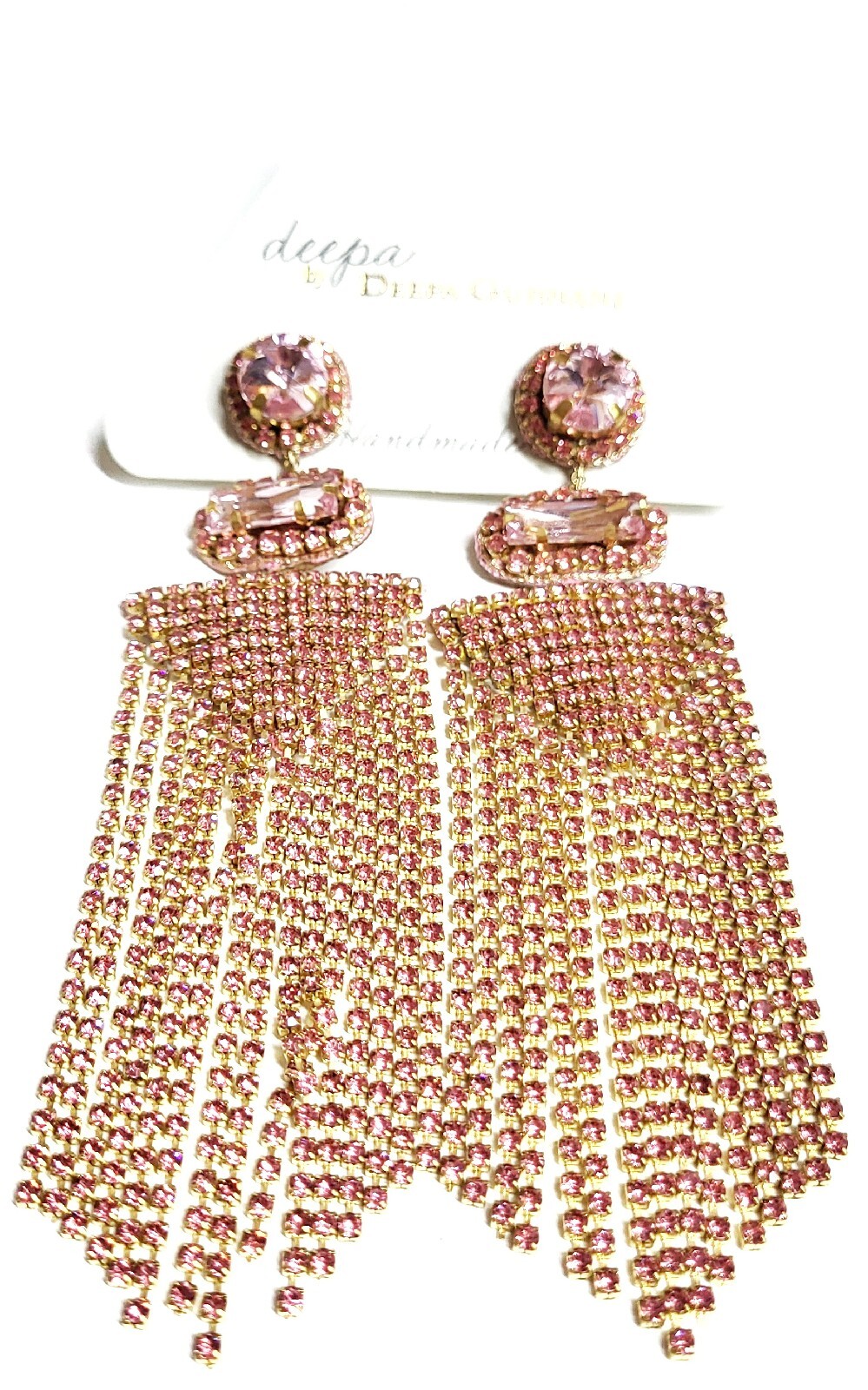 Deepa Gurnani Crystal Chandelier Earrings Peach Pink Goldtone Nickel Free NWT