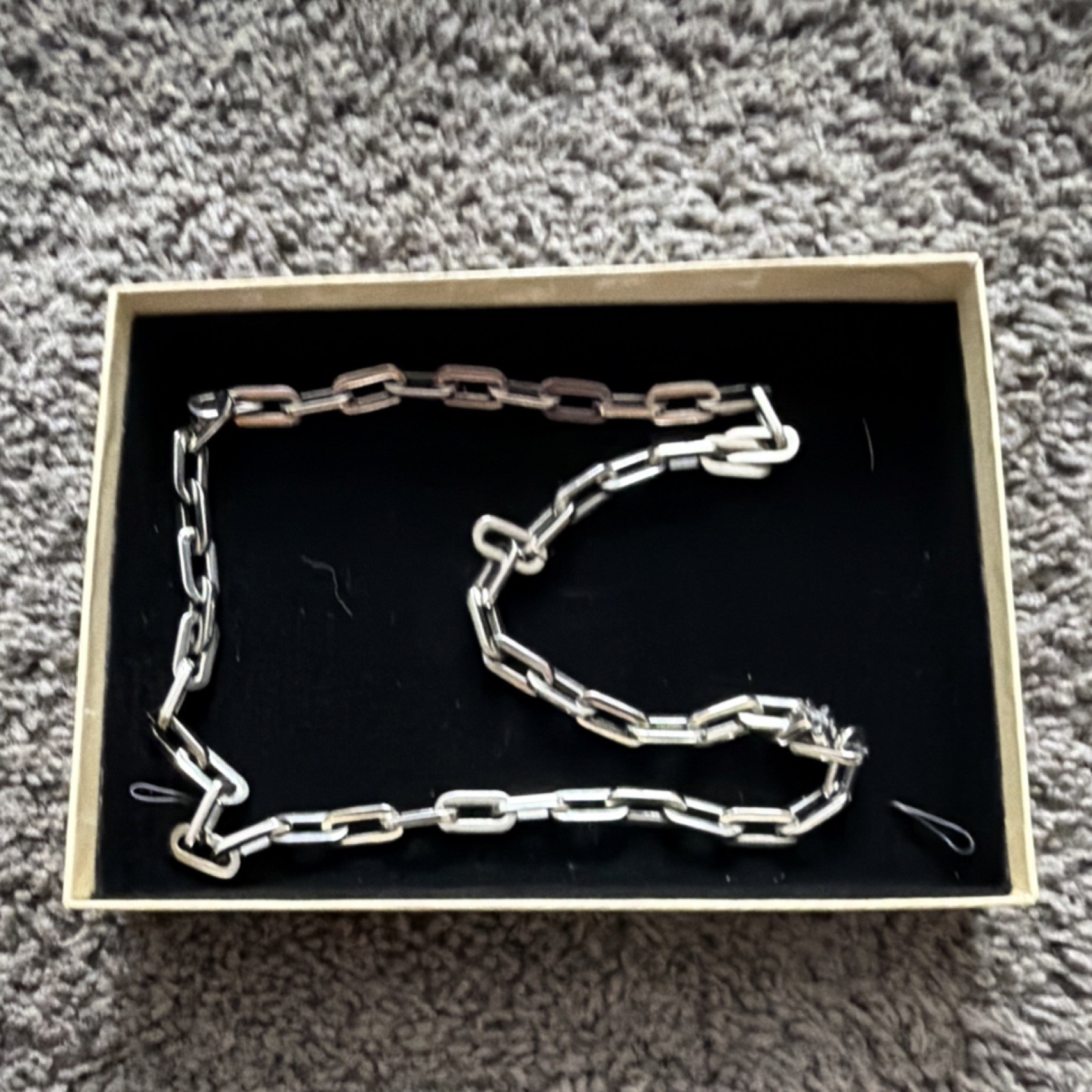 Stainless Steel Silver Link Chain Necklace Box Clasp Signed No Stone