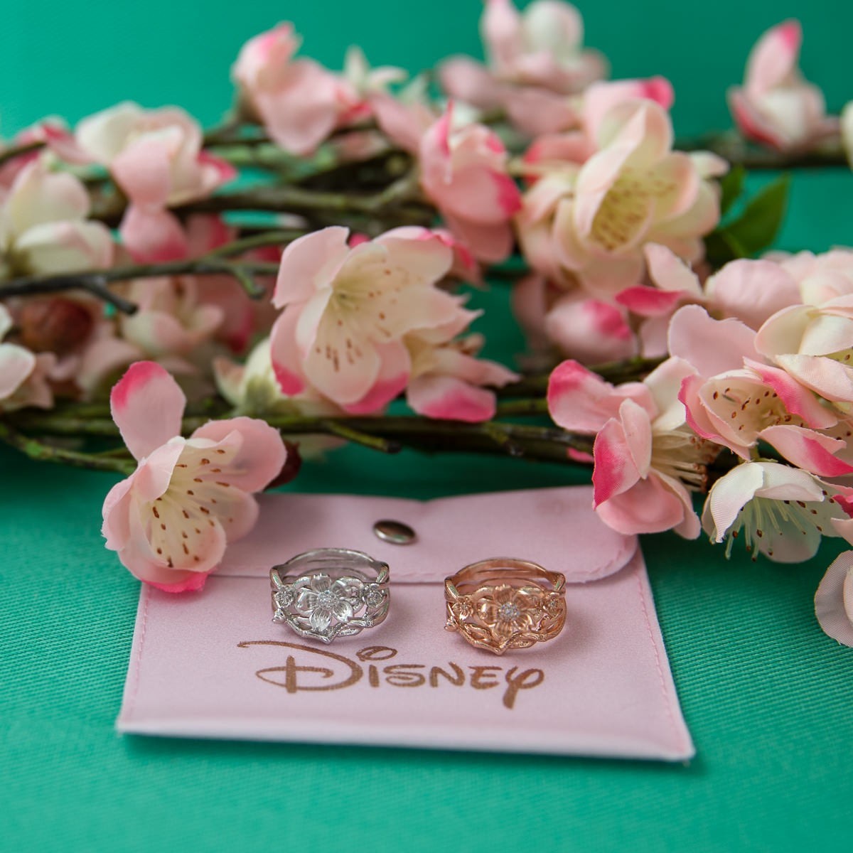 Disney X RockLove ‘Disney Mulan’ Mulan Cherry Blossom Stacker Rings Silver Sz 5