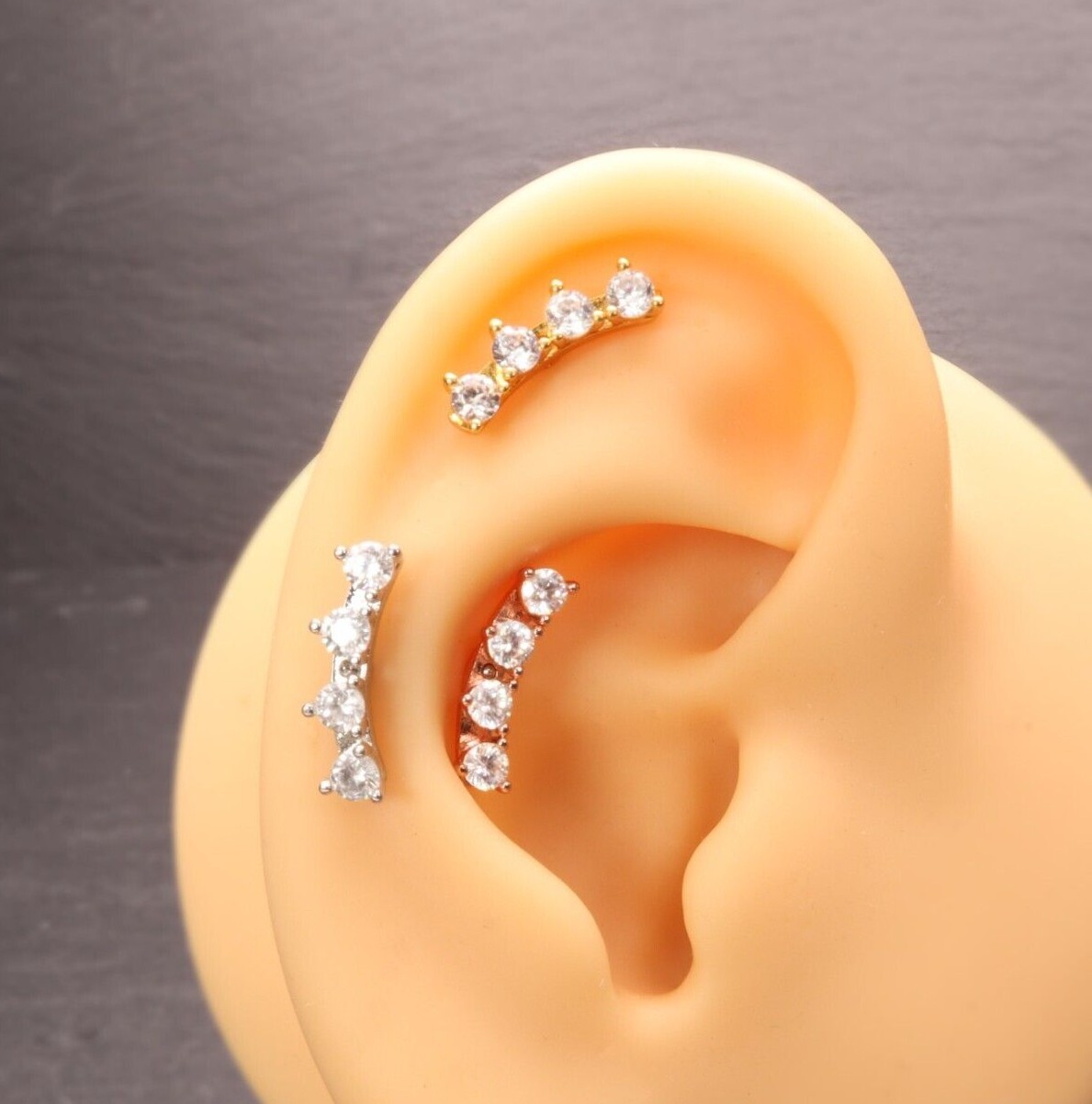 4 Stones Zirconia Gold Silver Cartilage Helix Lobe Tragus Conch 16G Earrings