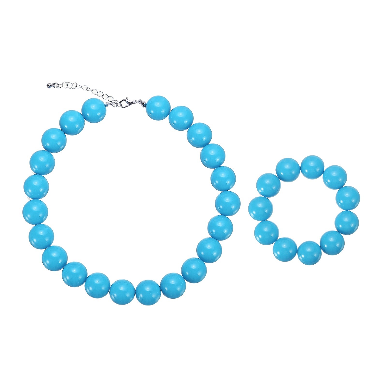 Chunky Beaded Necklace Bracelet, Acrylic Round Beaded Necklace Blue