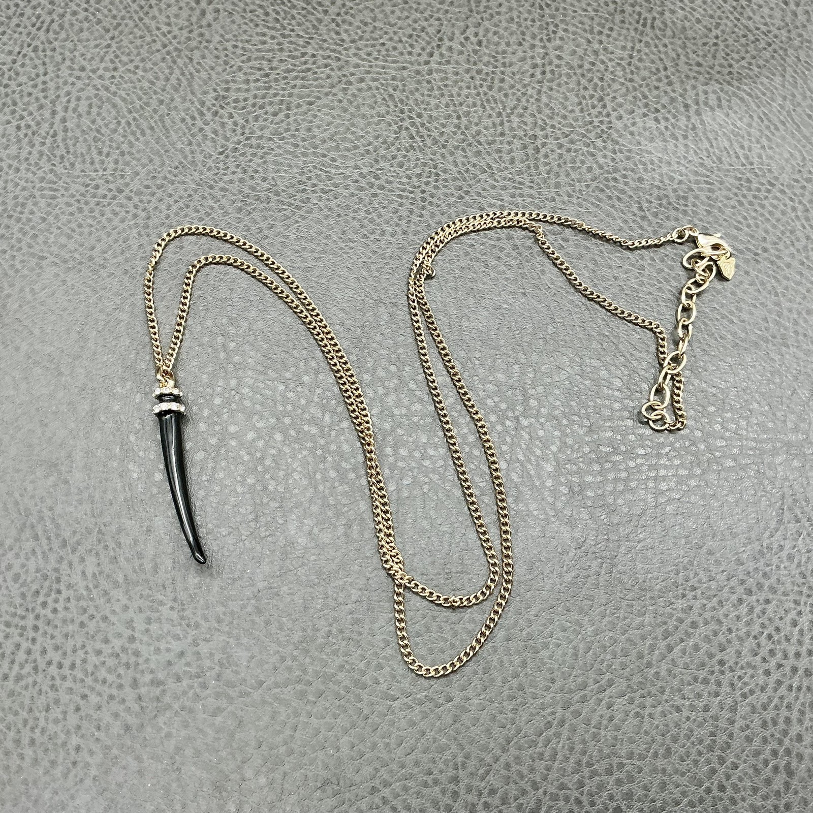 Tre Vero Necklace Gold Tone Black Horn Pendant Rhinestone 36 In Womens