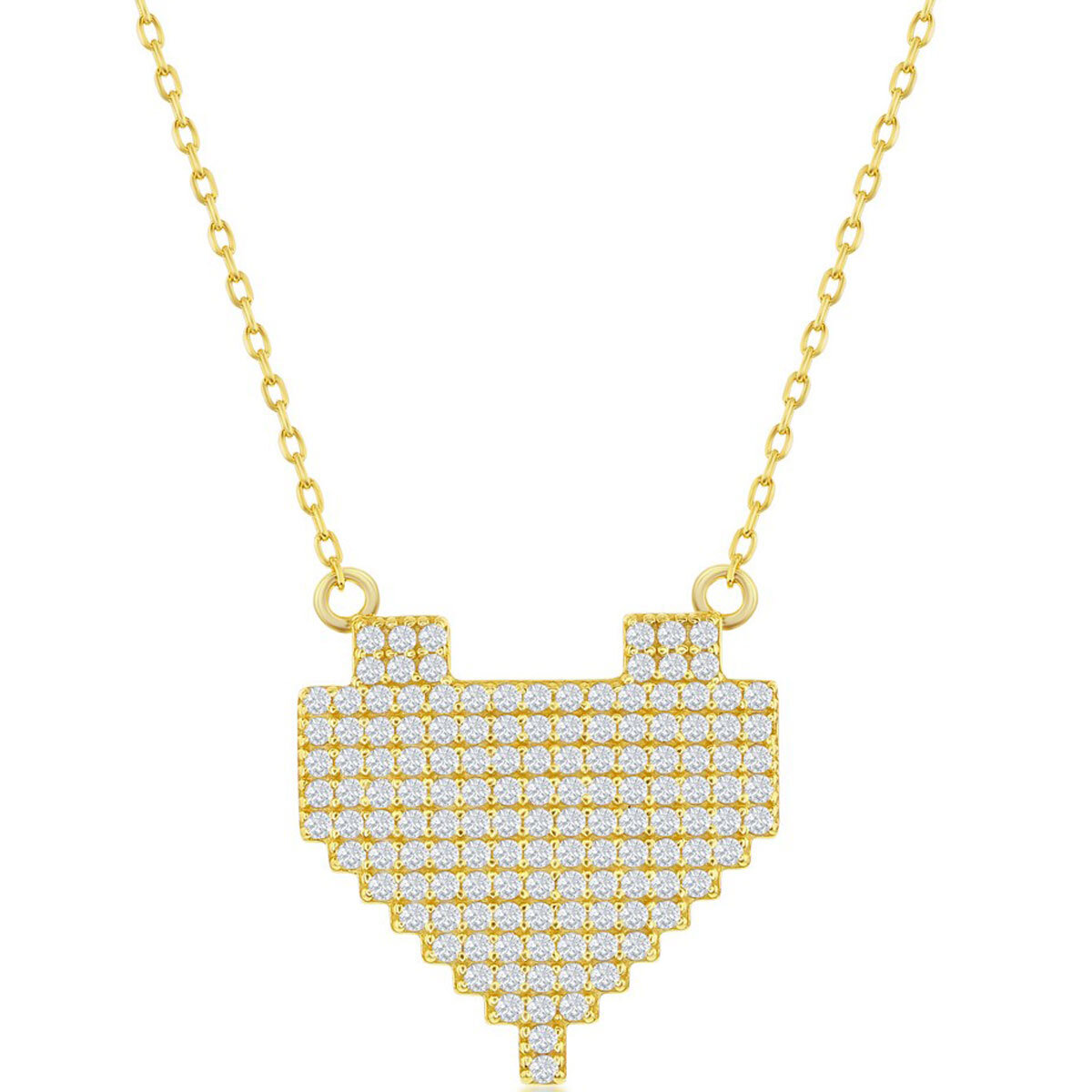 Classic Women’s Necklace Gold Plated Sterling Silver Cubic Zirconia Pixel Heart