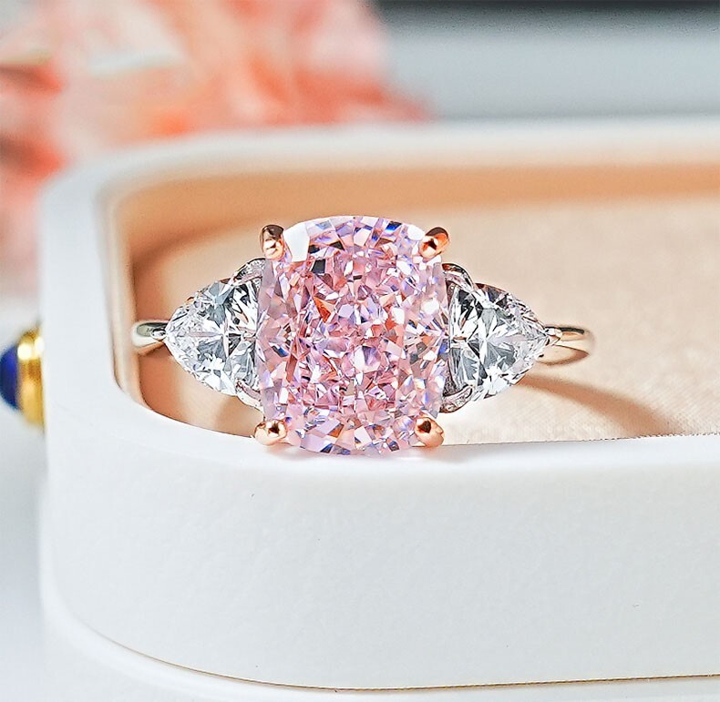 4ct Luxury Pink Diamond Radiant Ice Cut 18K Gold Vermeil Ring, Lab Grown Diamond