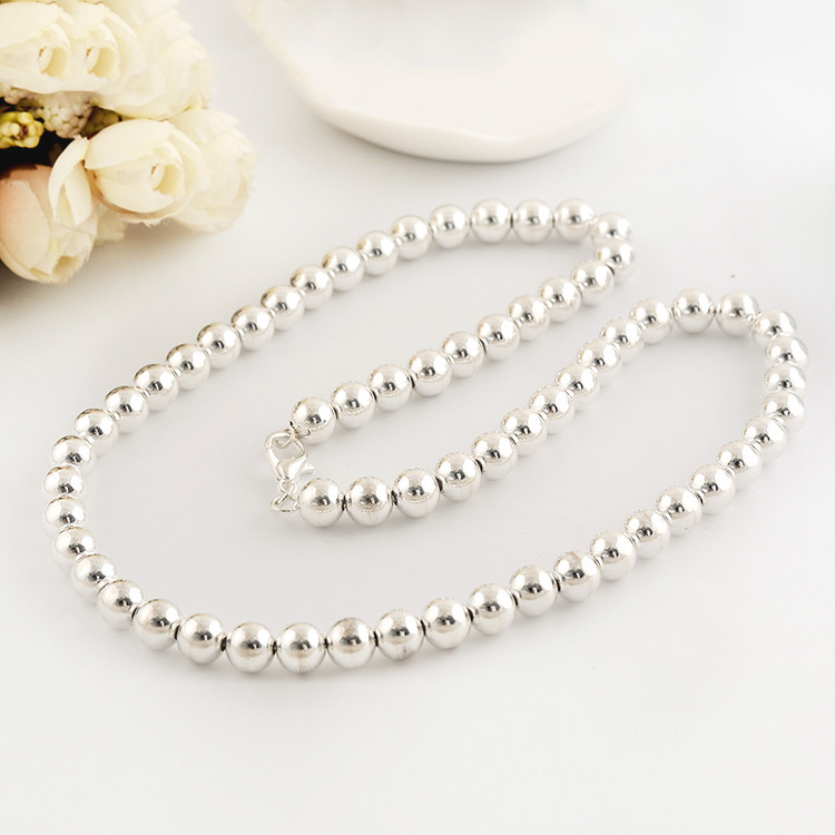 925 Silver Filled / Rose Gold GF Solid Ball Beads Charm Necklace 20″ 4MM – 10MM