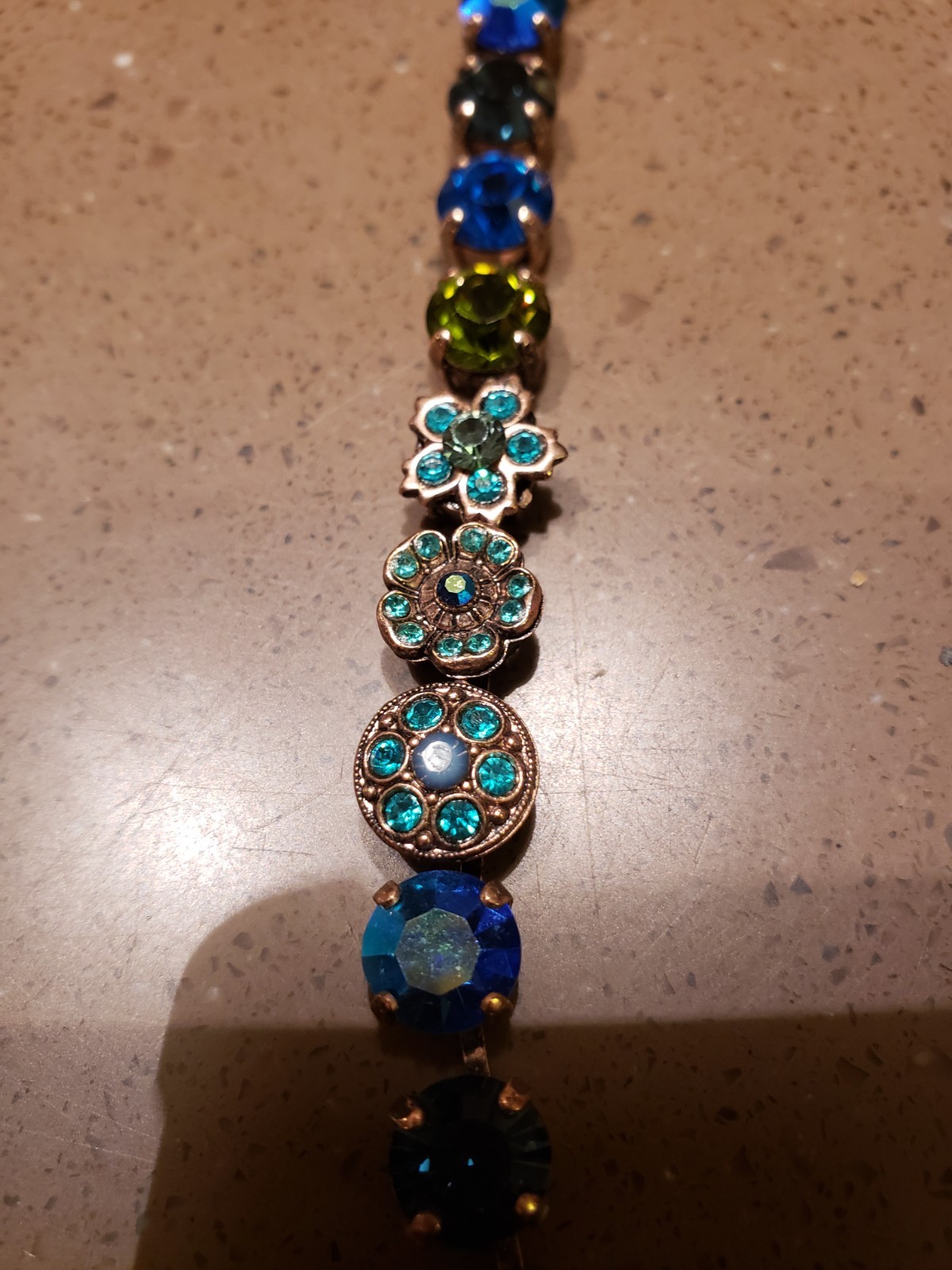 Mariana Blossom Necklace In Teal Green & Royal Blue Crystals