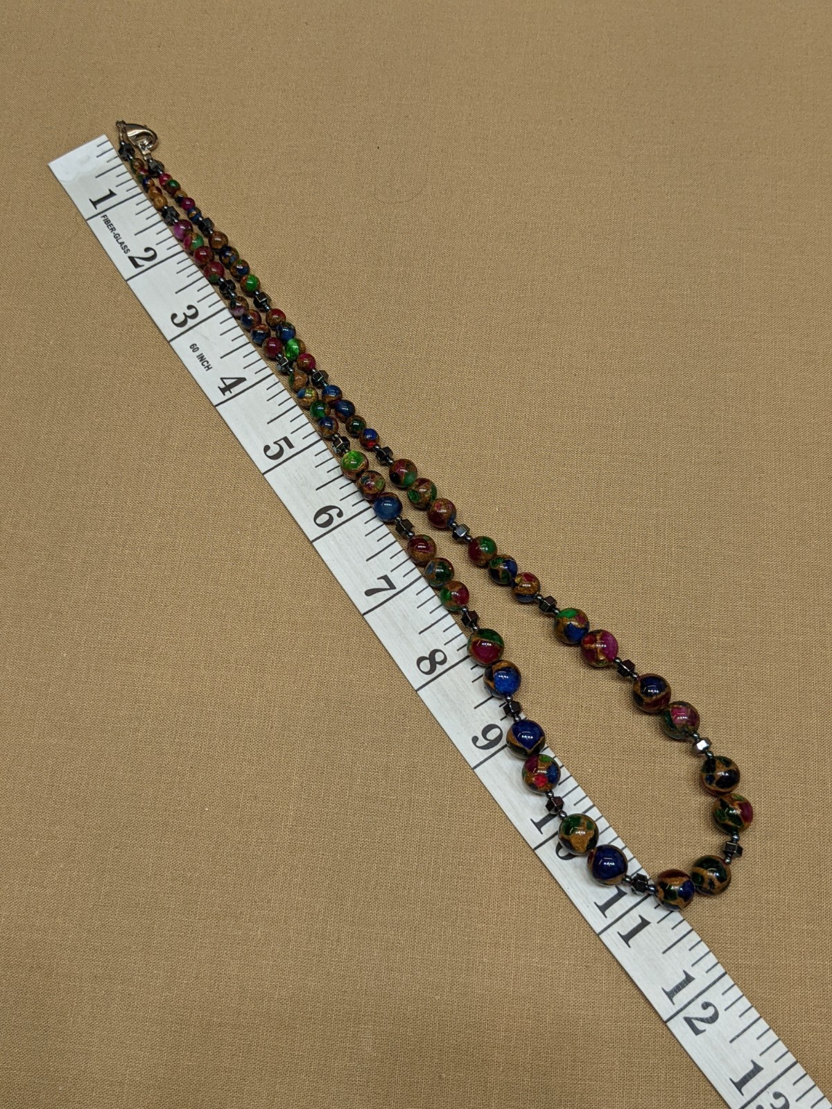 Composite Stone Bead Necklace Jadeite Range Boho Beaded Glassy Jewelry ~22″