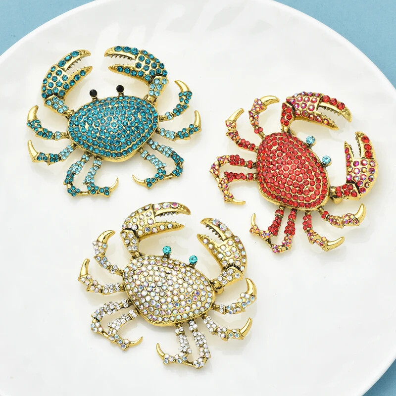 Lovely Crab Brooches For Women Sparking Sea Animal Coat Backpack Gifts Hot Sale