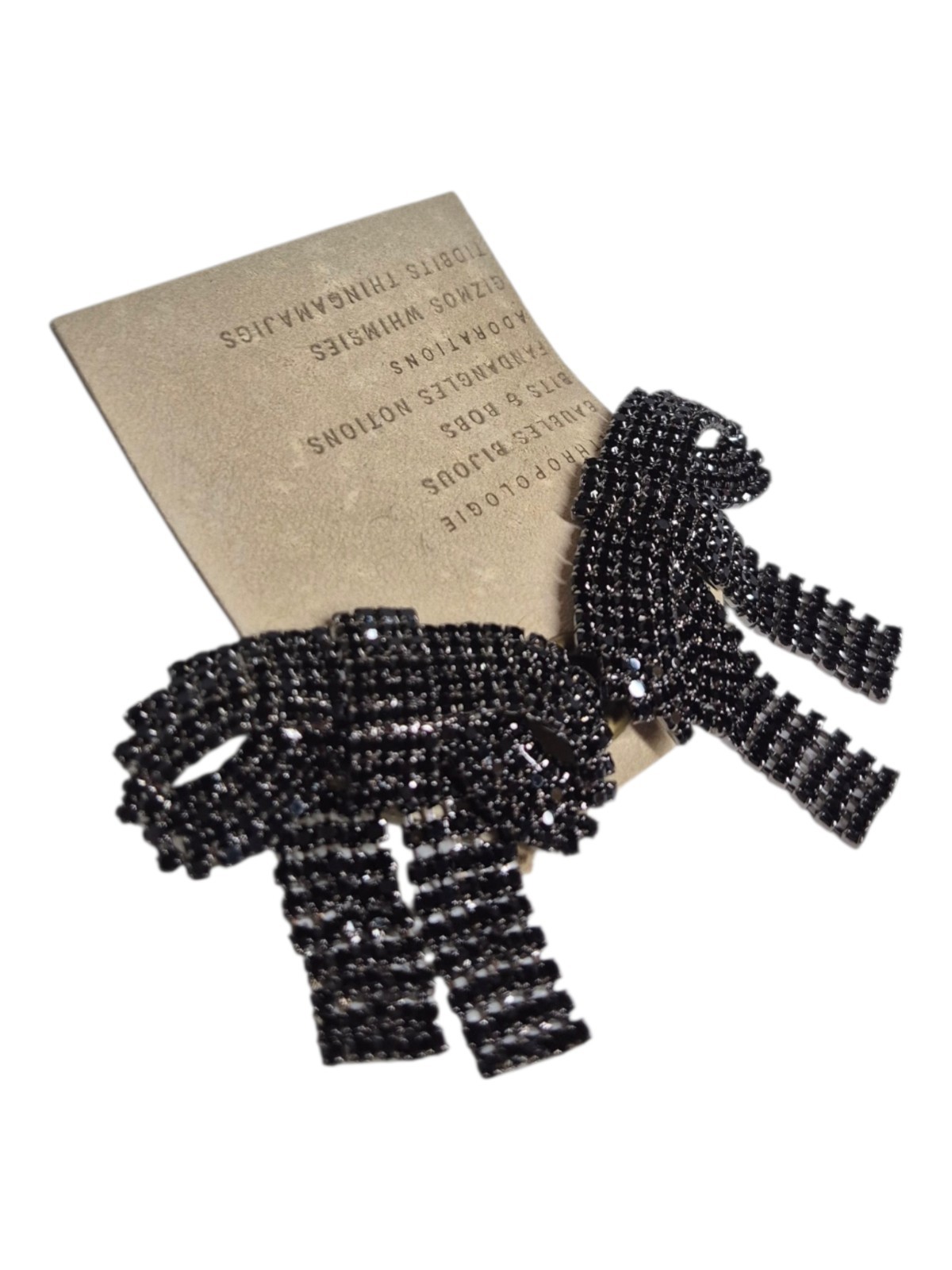 Anthropologie Crystal Bow Dangle Earrings Black Multi Gunmetal Plated Brass New