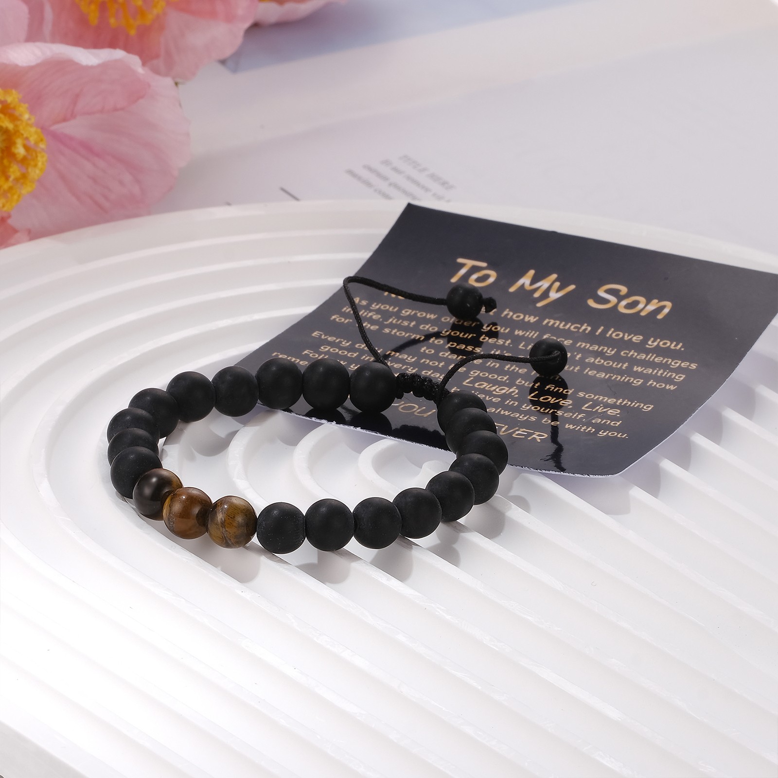 To My Son Natural Stone Bracelet Boys Men Birthday Graduation Gift from Mom Dad