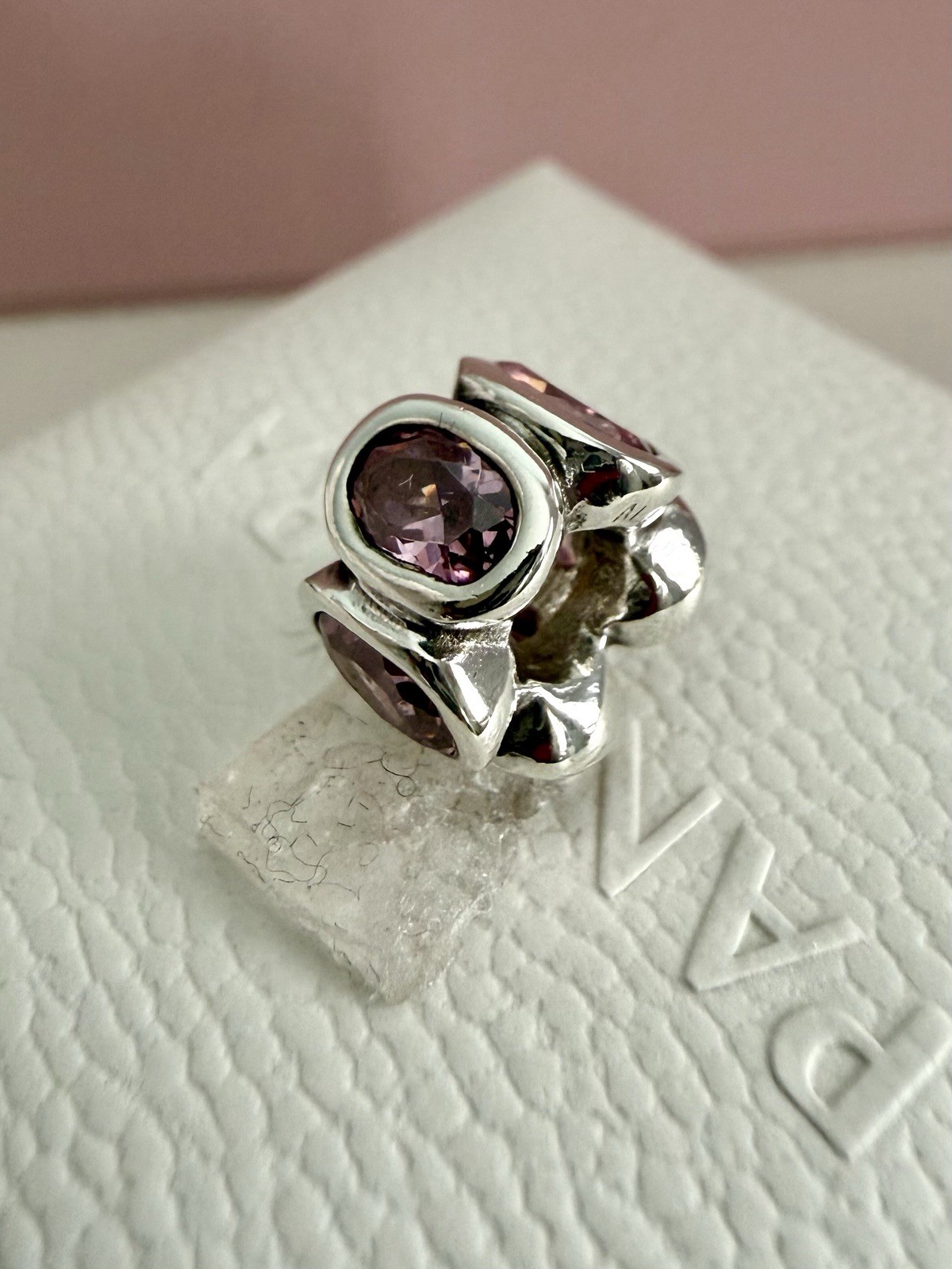 Pandora Sterling Sliver Pink Oval Lights CZ Charm #790311PCZ RETIRED Authentic